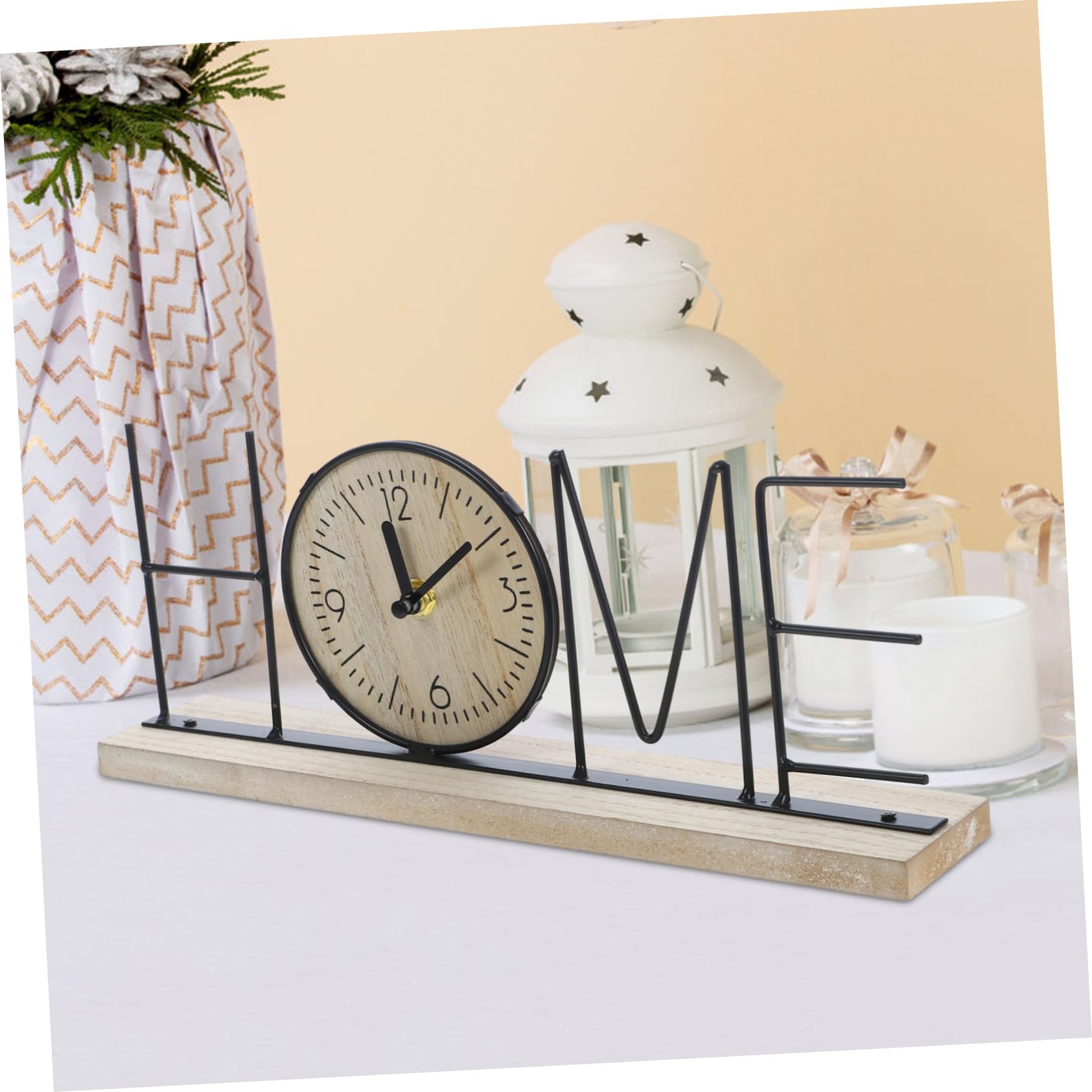 TOPBATHY Reloj Decorativo de Sobremesa Home de Madera y Hierro