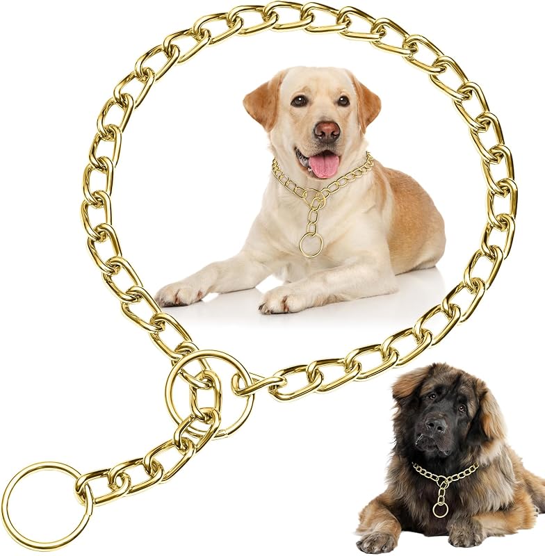 Coleira Martingale de Corrente para Cães Goetltsch, Aço Cromado Dourado, 3,0 mm, M (Pescoço até 45,72 cm)