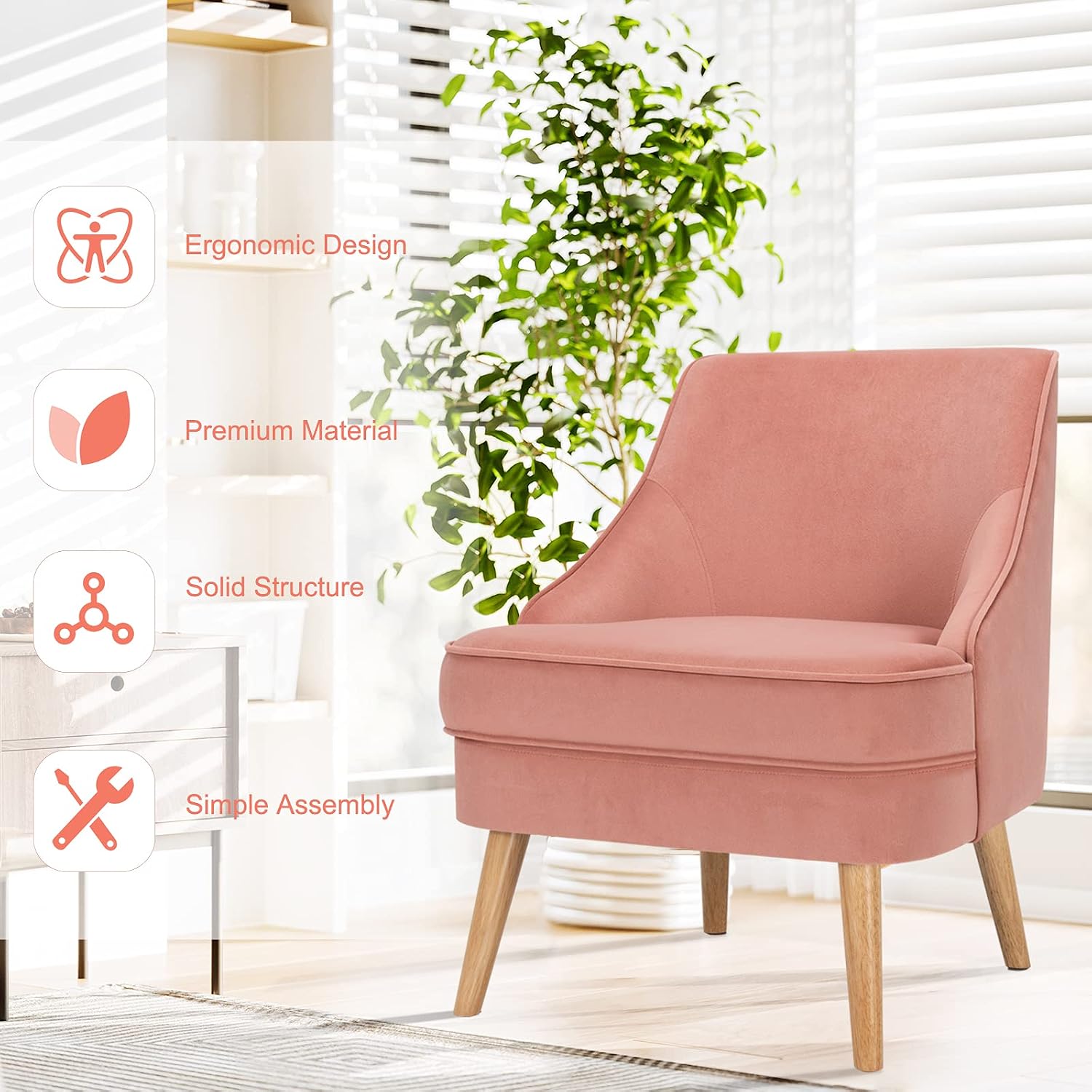 Giantex Set of 2 Velvet Accent Chairs, Mid Century Single Sofa Chair w/Rubber Wood Legs, Comfy Slipper Chair, Upholstered Armless Leisure Side Chair for Living Room, Bedroom, Meeting Room, Pink