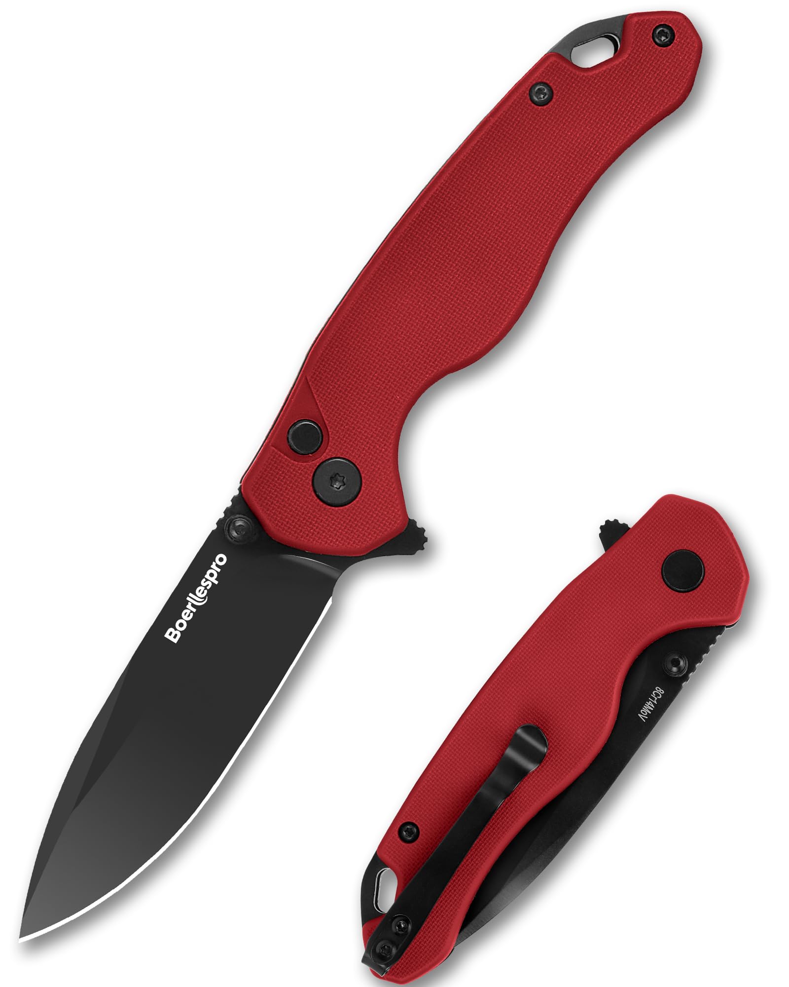 - Pocket Knife – 2.99" 8Cr14MoV Steel Blade, G10 Handle | EDC Folding Knife with Pocket Clip, for Men & Women | Sharp for Camping, Fishing, Hunting, Tactical Use & Survival Hiking -Red