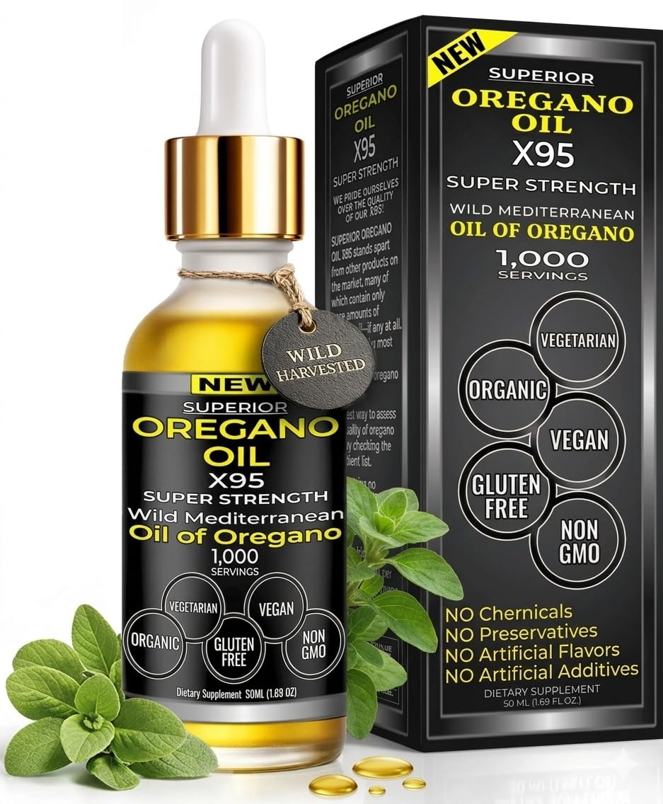 Organic Oregano Oil Drops - 1,000 Servings, 12 Month Supply, Wild Oil of Oregano 9X Carvacrol, Immune & Digestive Support, Non-GMO, Food Grade Herbal Supplement, Alternative to oil of Oregano Tincture