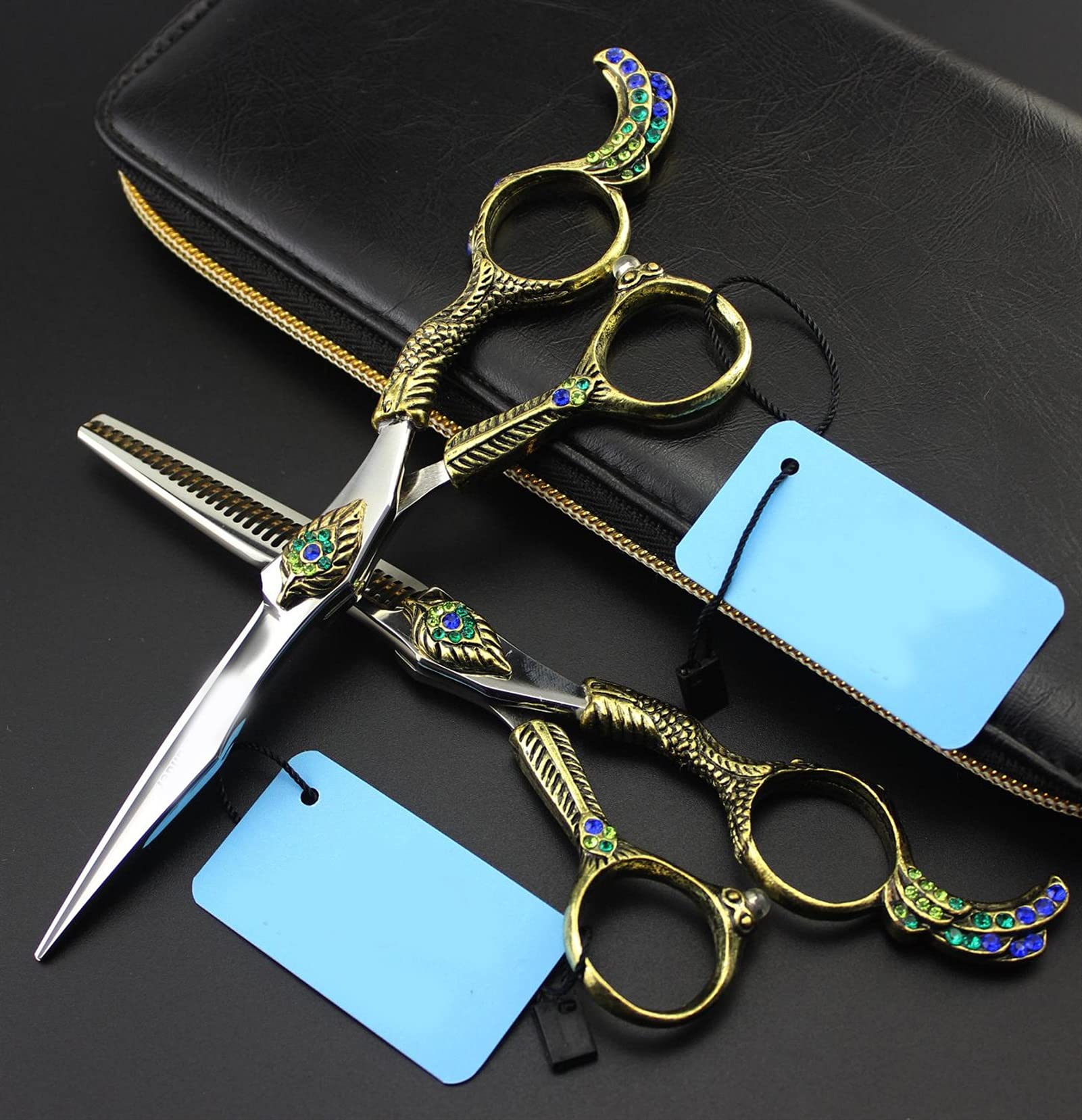 Retro-Haarschneideschere, Effilierschere, Friseurscheren-Set, Friseurscheren-Werkzeug,Set Tasche hinzufügen