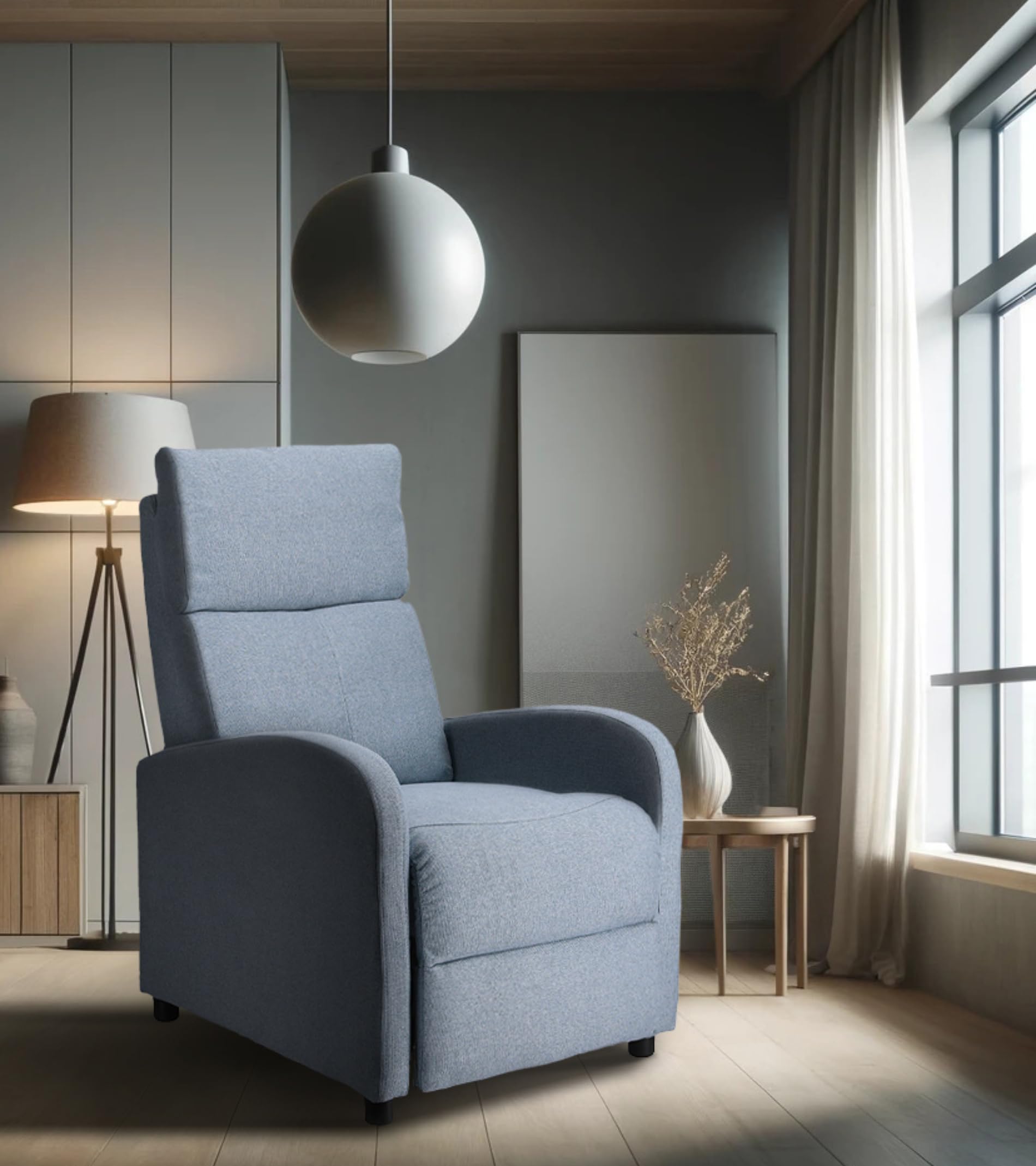 Home Heavenly®- Sillón Relax reclinable Manual Nexus. Butaca para salón con reposapiés, Compacto. Sistema por Empuje. (Gris)