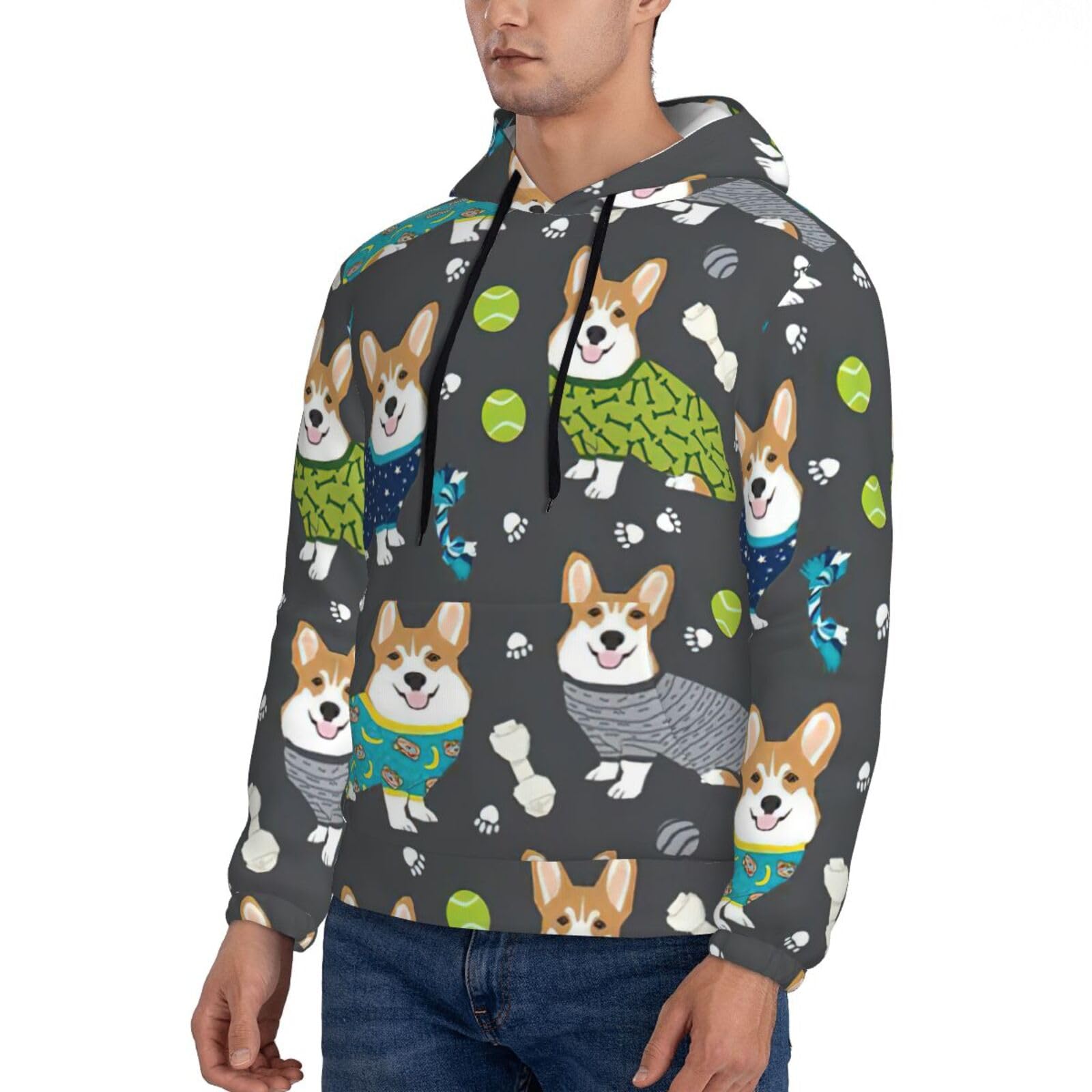 Ubranie Corgi psy graficzny nadruk bluza z kapturem dla mężczyzn moda sznurek z długim rękawem sweter męska bluza