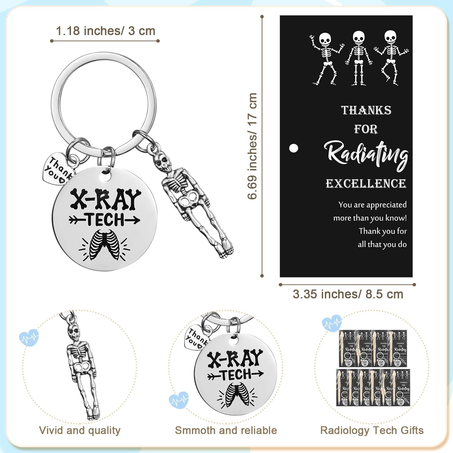 Sayglossy 20 Set X-Ray Tech Gift Bulk Radiology Tech Bone Pen Thank You Keychain Radiology Cards Funny Office Gift for Coworkers