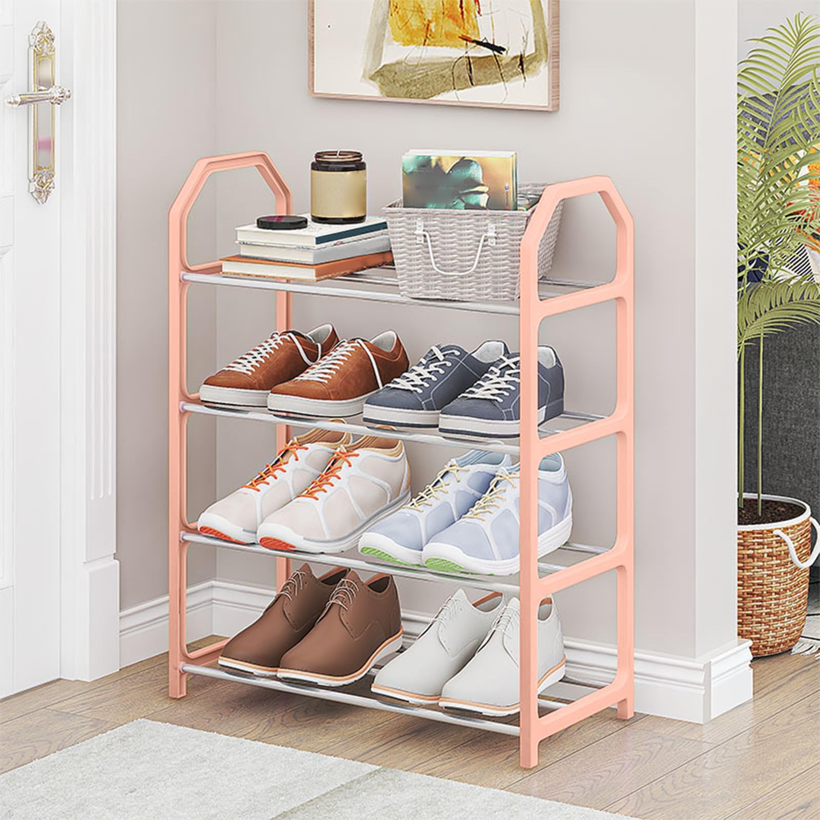 sunnymi LifeReturn Pallets for Sale Liquidation, Shoe Rack 4 Layer, Shoe Organizer for Entryway, Storage Shoe Shelf with 4 Tiers Metal Shelves, Assembled Shoe Rack for Bedroom, Closet, Entry, Hallway