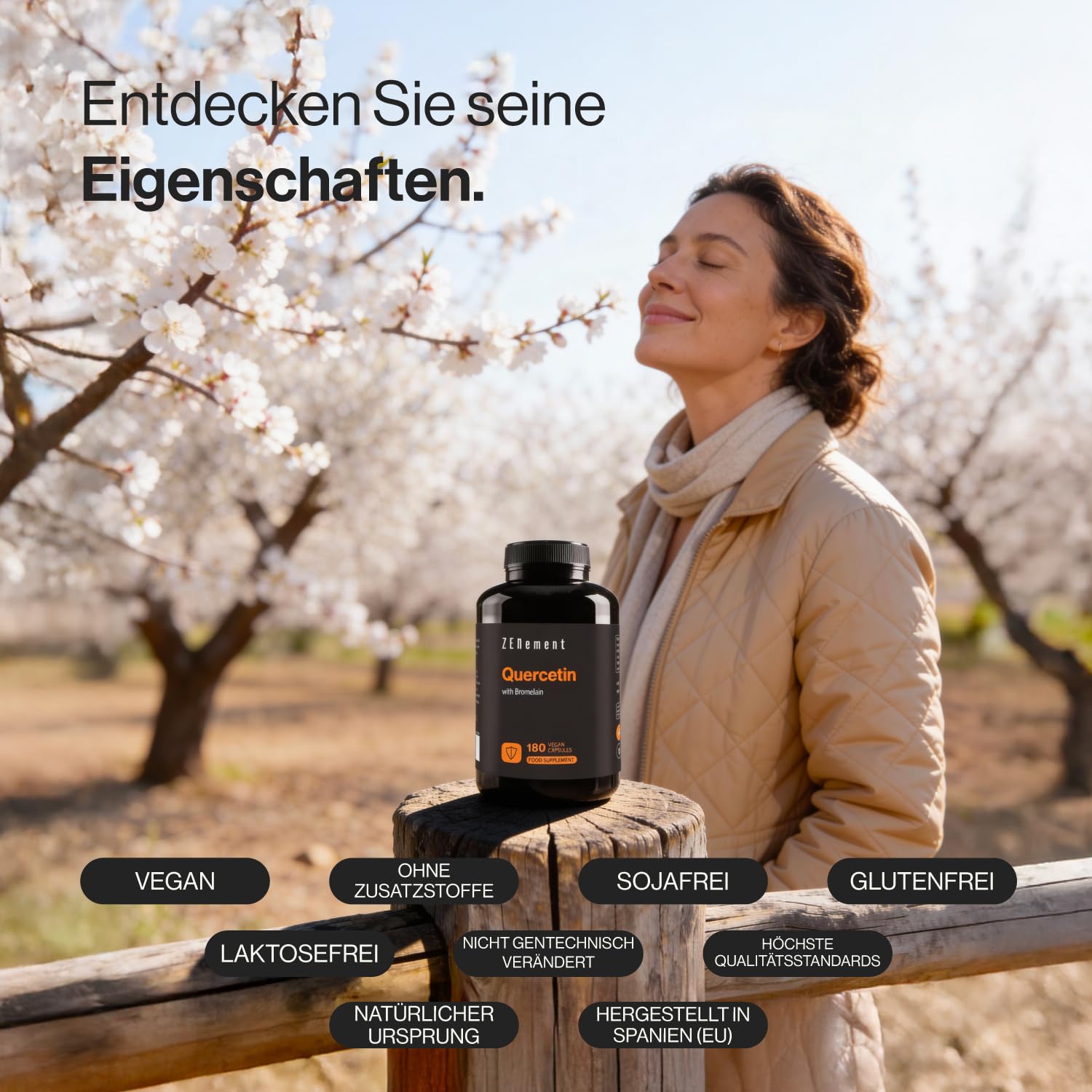 Reines Quercetin 500 mg mit Bromelain - Bessere Absorption - 180 Kapseln