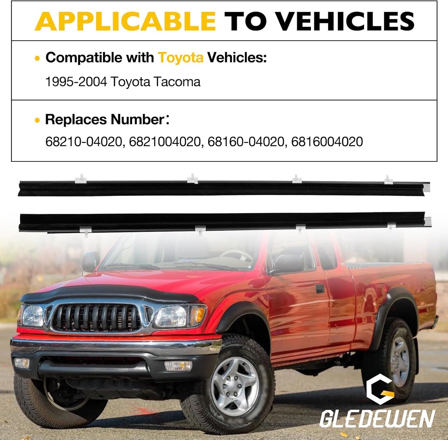 Front Door Weatherstrip Window Moulding Trim Seal Belt Kit Compatible with 1995-2004 Toyota Tacoma Weather Stripping Replace# 68160-04020 68210-04020 (2PCS)