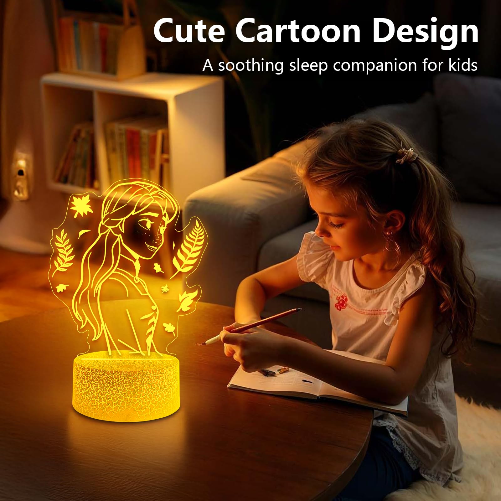 Niedliches Nachtlicht für Kinder [2er-Set] 16 Farben ändern Prinzessinnen-Dekor-Lampe mit Fernbedienung, dimmbar für Mädchenzimmer, 3D-Illusion, LED-Nachtlichter, ideales Geschenk für Mädchen