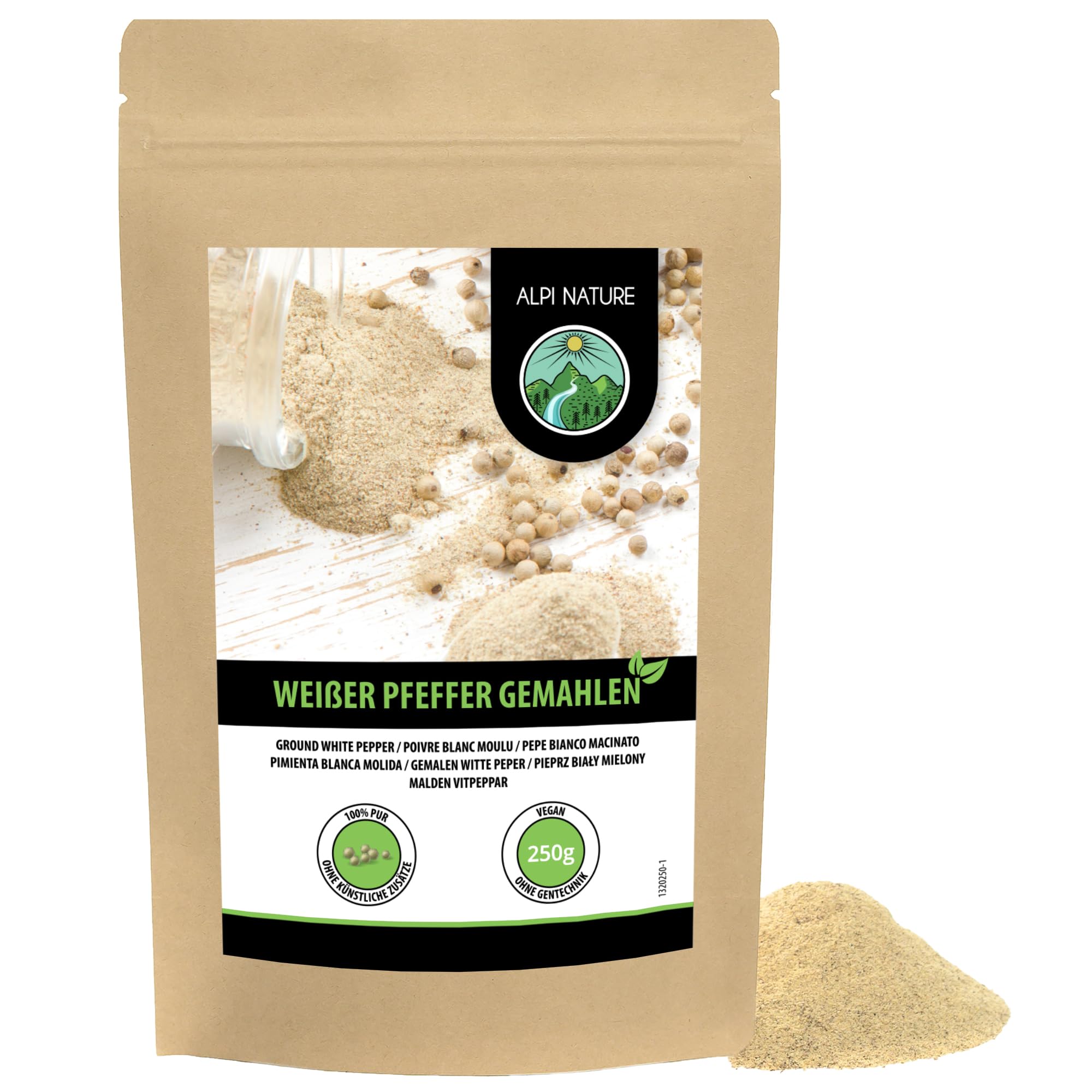 Alpi Nature White Pepper 250g 8.8 oz, Ground Peppercorns, Ground White Pepper Powder for Cooking