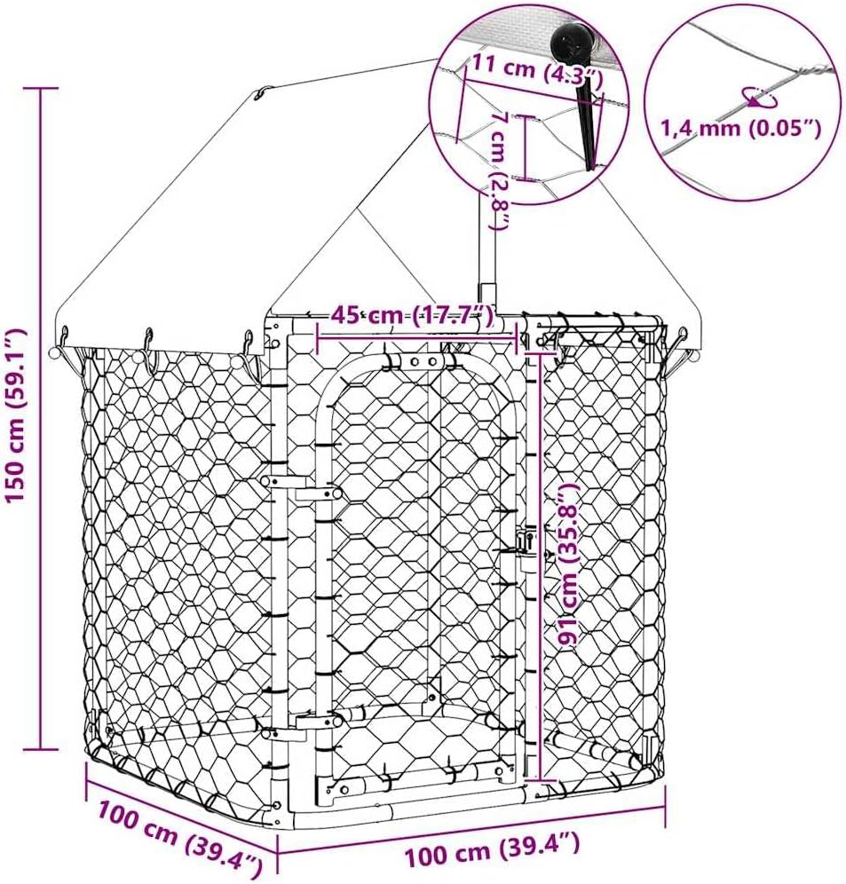 vidaXL Outdoor Dog Kennel with Roof, Dog Pen Pet Crate Kennel Cage with Lockable Door, Dog Playpen House Outdoor Metal Dog Fence for Yard