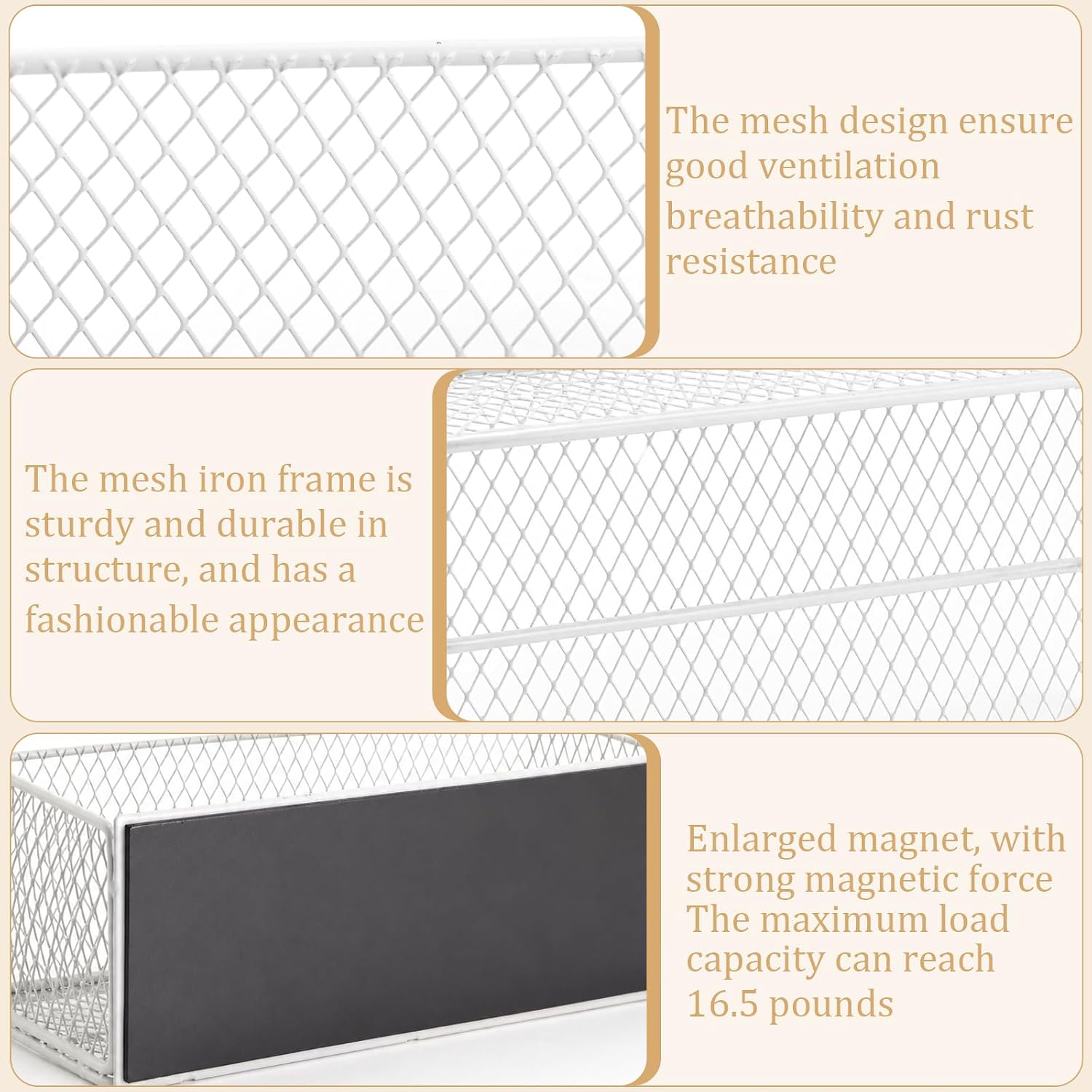 Magnetic Basket Organizer Holder, Laundry & Fridge Organizers, Anti-Slip Magnetic Washer Shelf for Refrigerator Washing Machine Dryer Kitchen Whiteboard Classroom (White)