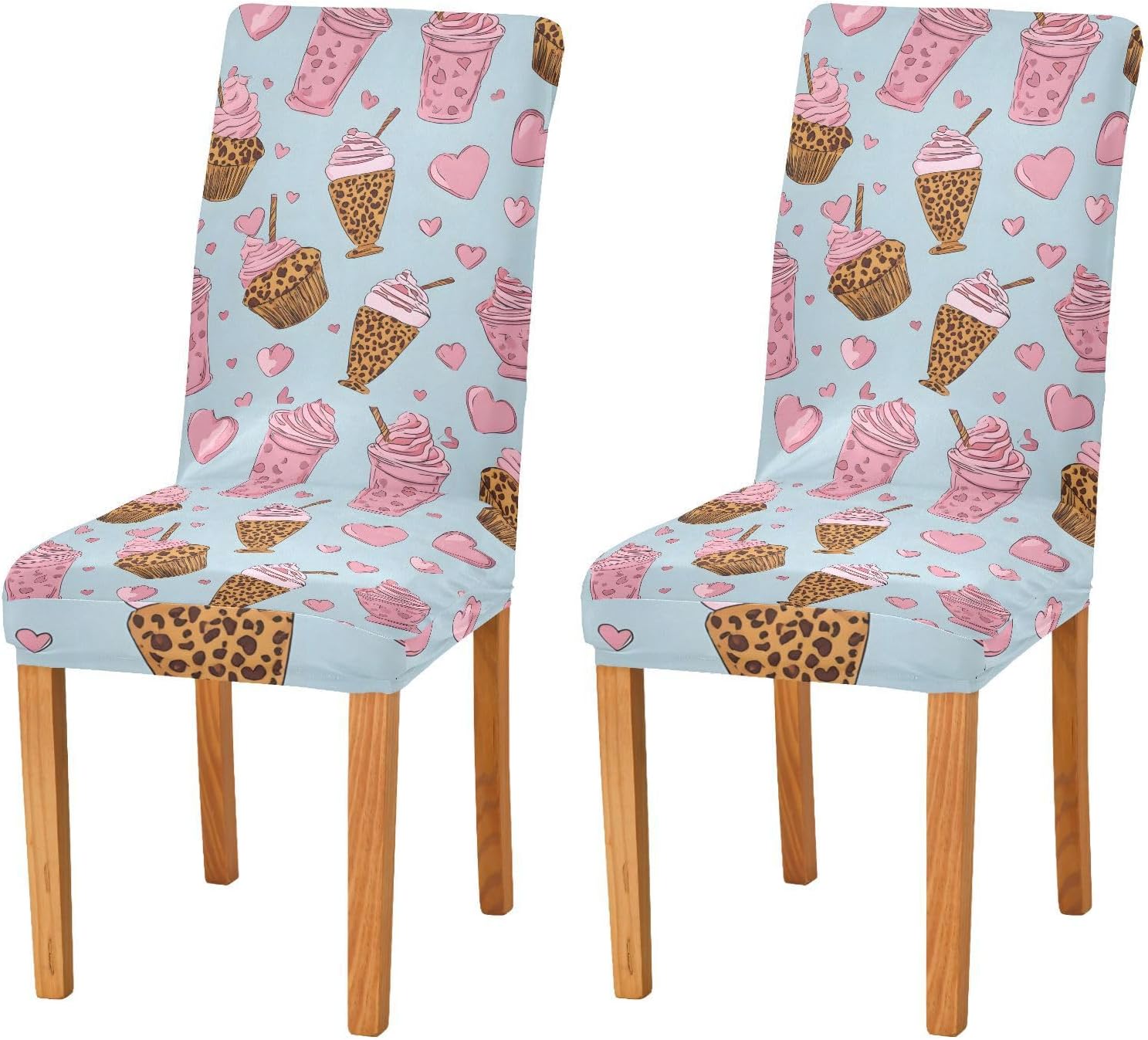 ALAZA Chair Covers for Dining Room, Leopard Ice Cream Pattern Stretch Chair Cover Sets Chair Protector Removable Washable for Ktichen Restaurant Hotel