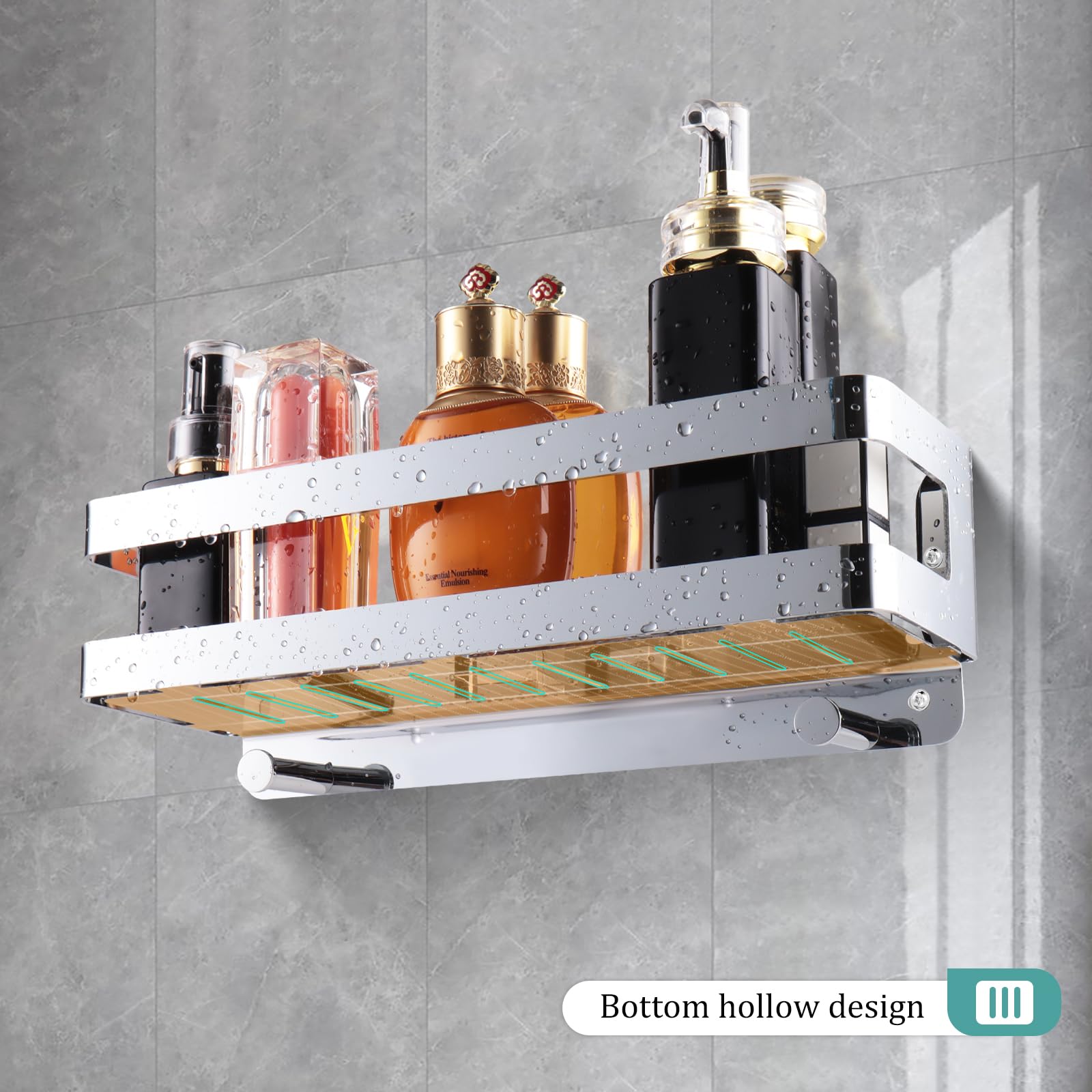 Mensola Doccia in SUS304 Acciaio Inox,Portaoggetti Doccia Design Minimalista,Mensole Bagno con 2 Ganci,Organizza i Prodotti da Bagno e Cucina,Cromo (30cm)