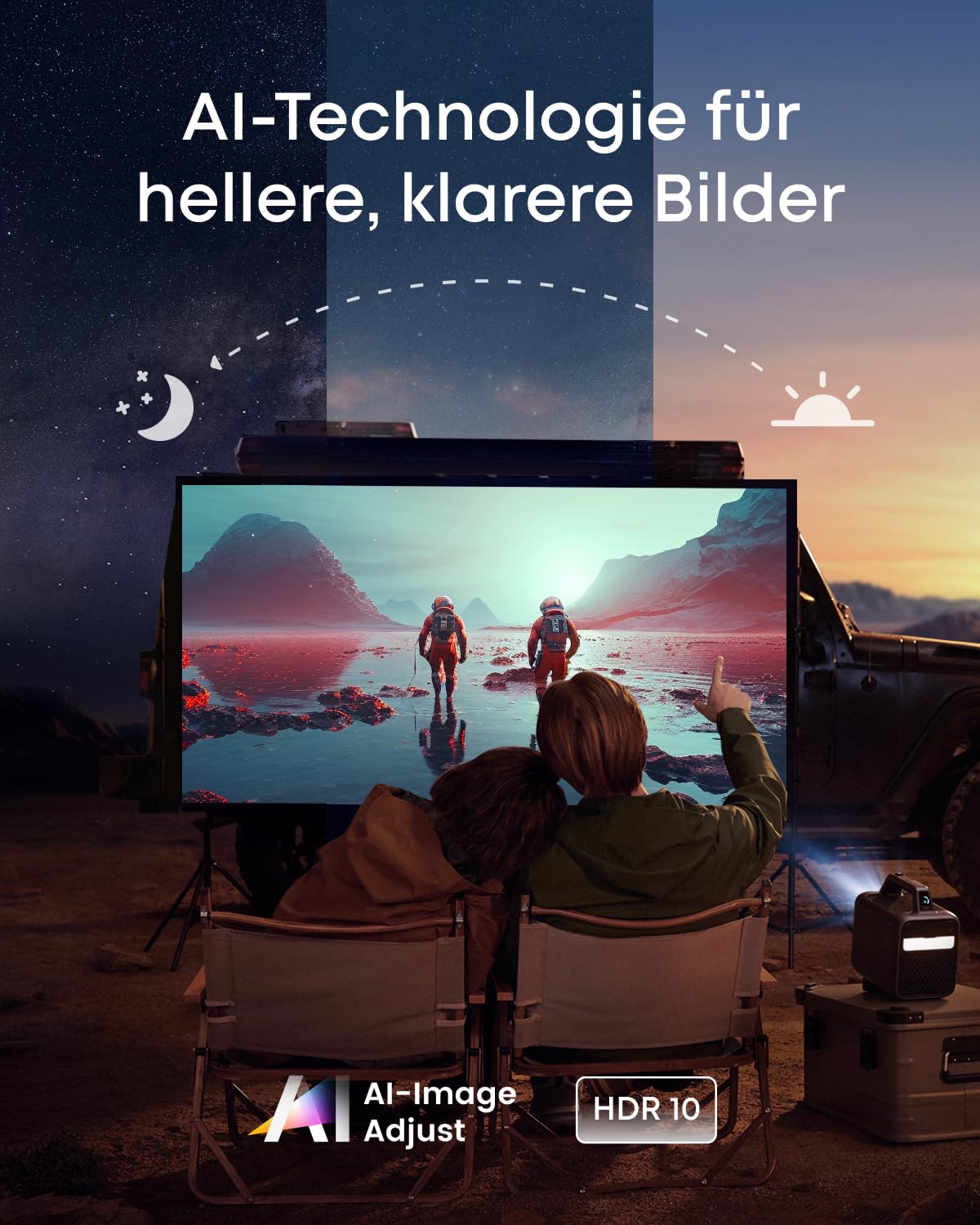 Nebula by Anker Mars 3 Tragbarer Outdoor Beamer (Schwarz) | 1000 ANSI Lumen, KI-gestützte Bildoptimierung, Android TV, 200 Zoll Heimkino für Zuhause, Camping, Roadtrip & Garten