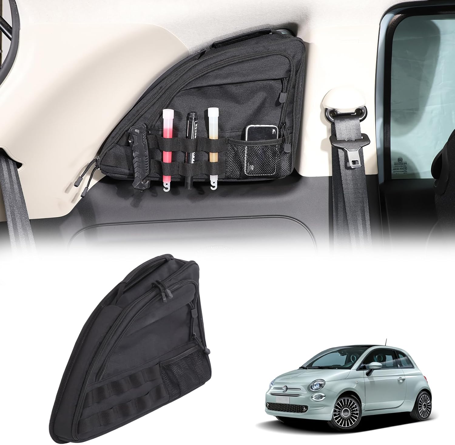 Car Window Storage Bag Compatible with Fiat 500 2007-2015 Multi-Compartment Rear Window Side Storage Bags Interior Storage Accessories (Left)