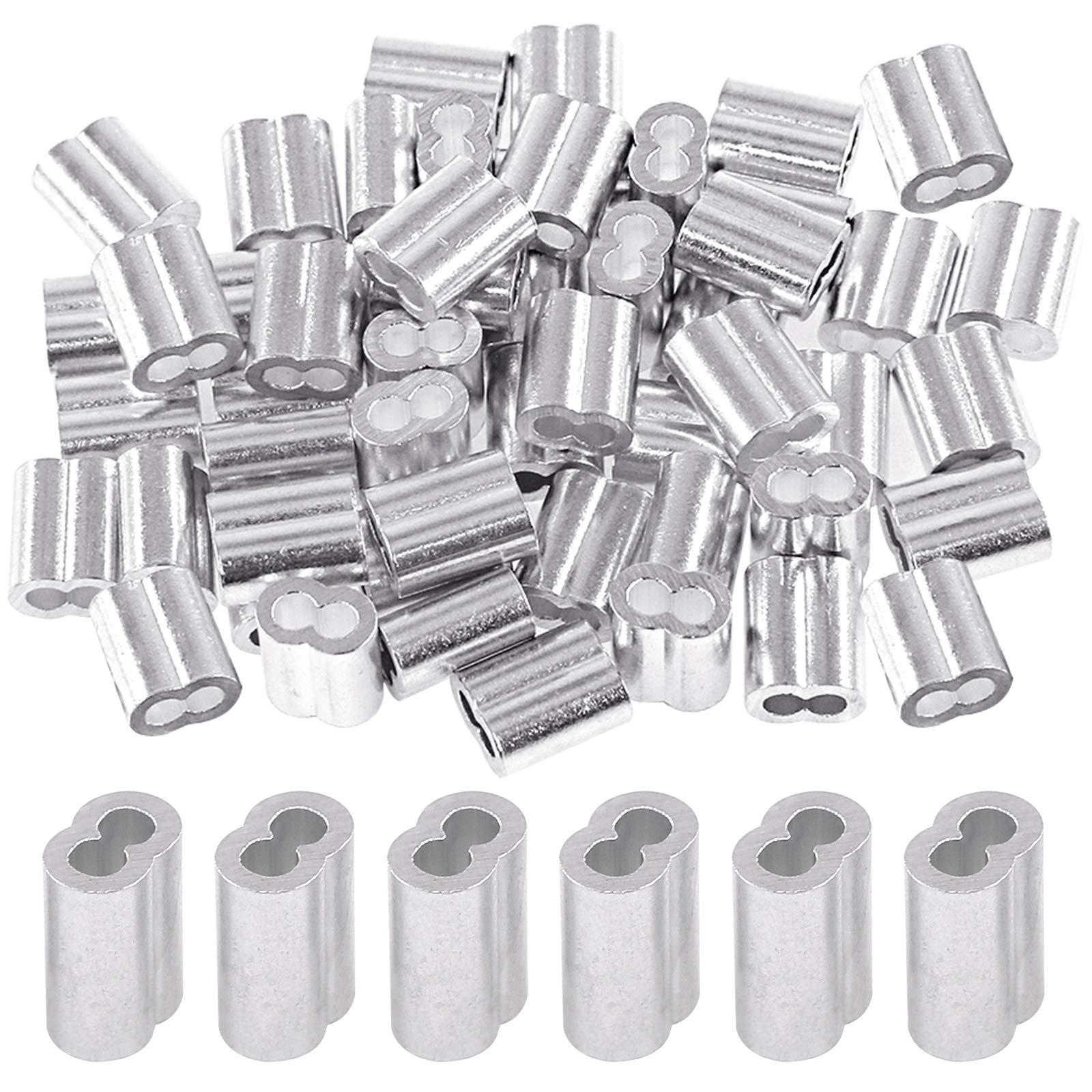 Glarks 150 Stück 3 mm Aluminium-Crimpschlaufen-Hülsen für Drahtseil und Kabelleitungsende (1/8 Zoll - 150 Stück)