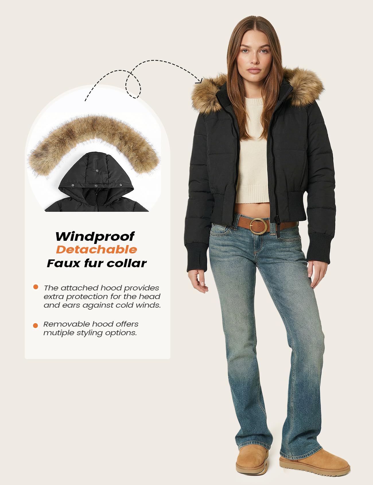 Wyeysyt Damen Cropped-Pufferjacke, gesteppt, Winterjacke