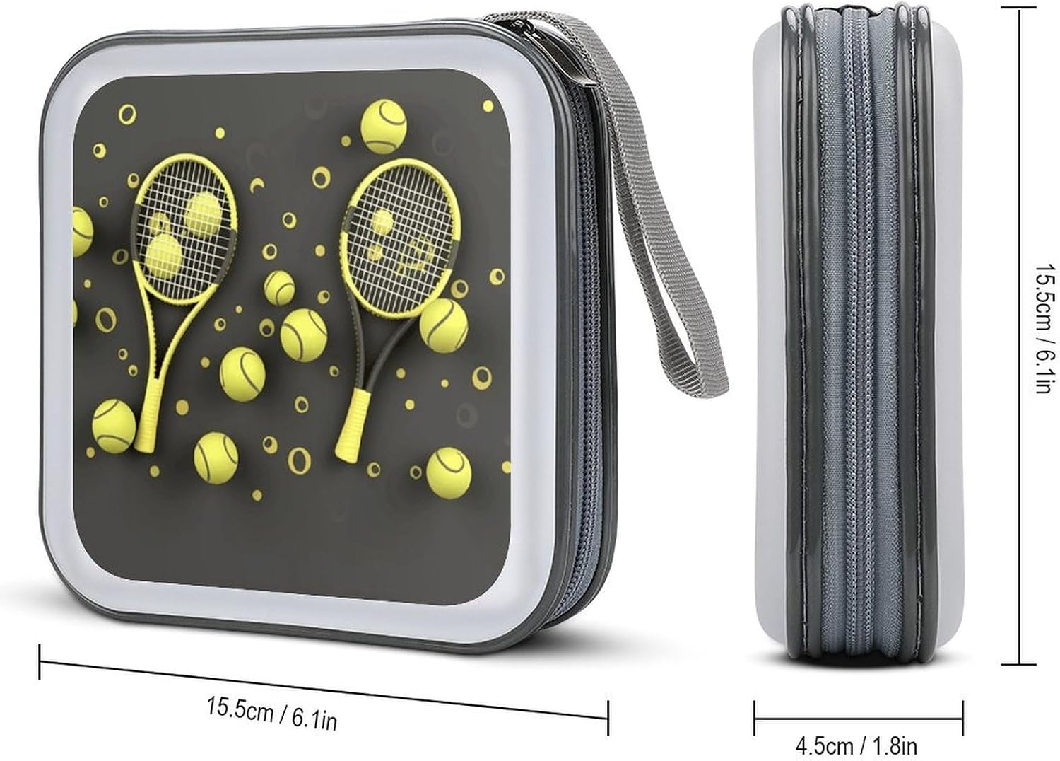 Funny Tennis Racquets And Tennis Balls CD Case Holder 40 Capacity DVD Case Wallet Portable Hard Plastic Disc Cases Storage Binder Large Storage Disc Wallet Bag with Zippers for Car Home Office Travel