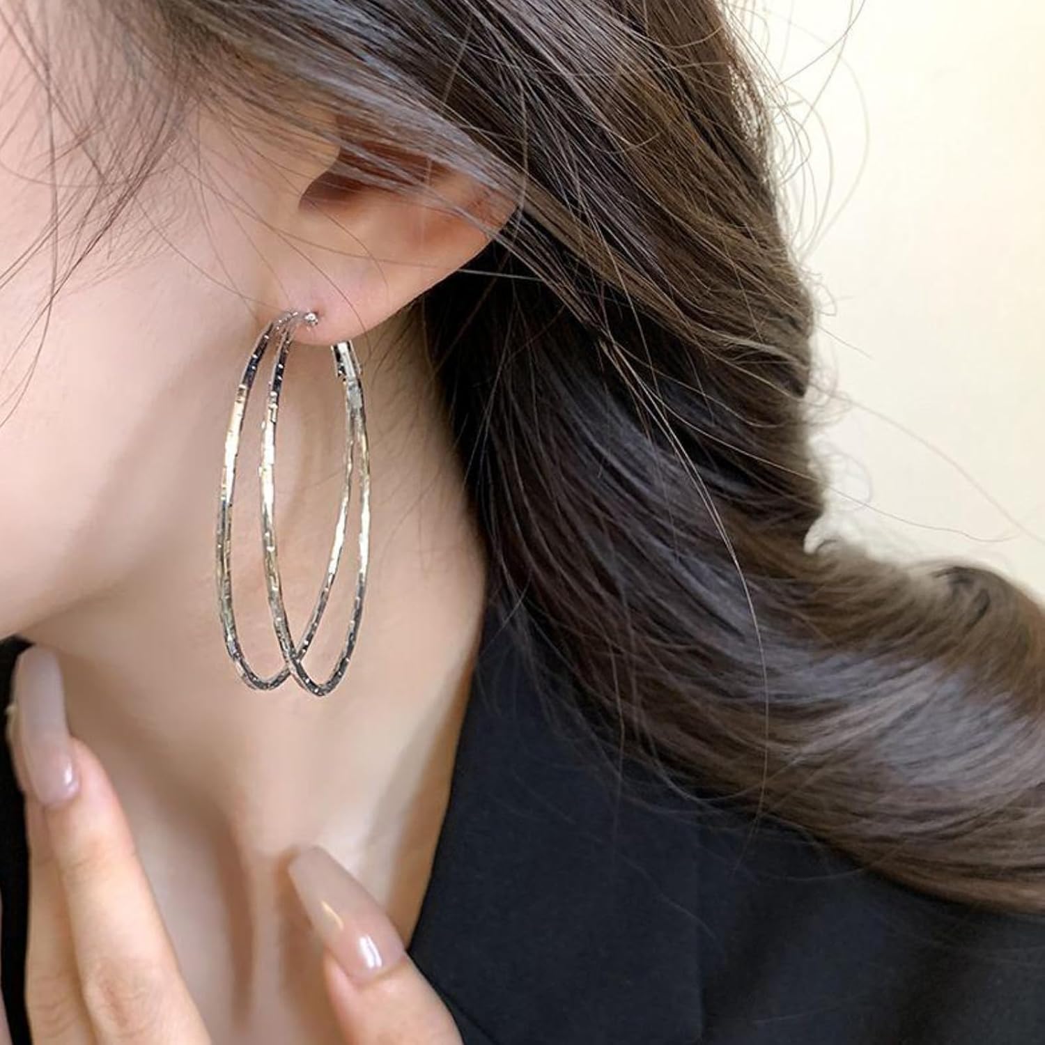 Double Hoop Earrings Large Silver Hoop Earrings Big Hoops Earring for Women Trendy Jewelry Gifts - Image 3