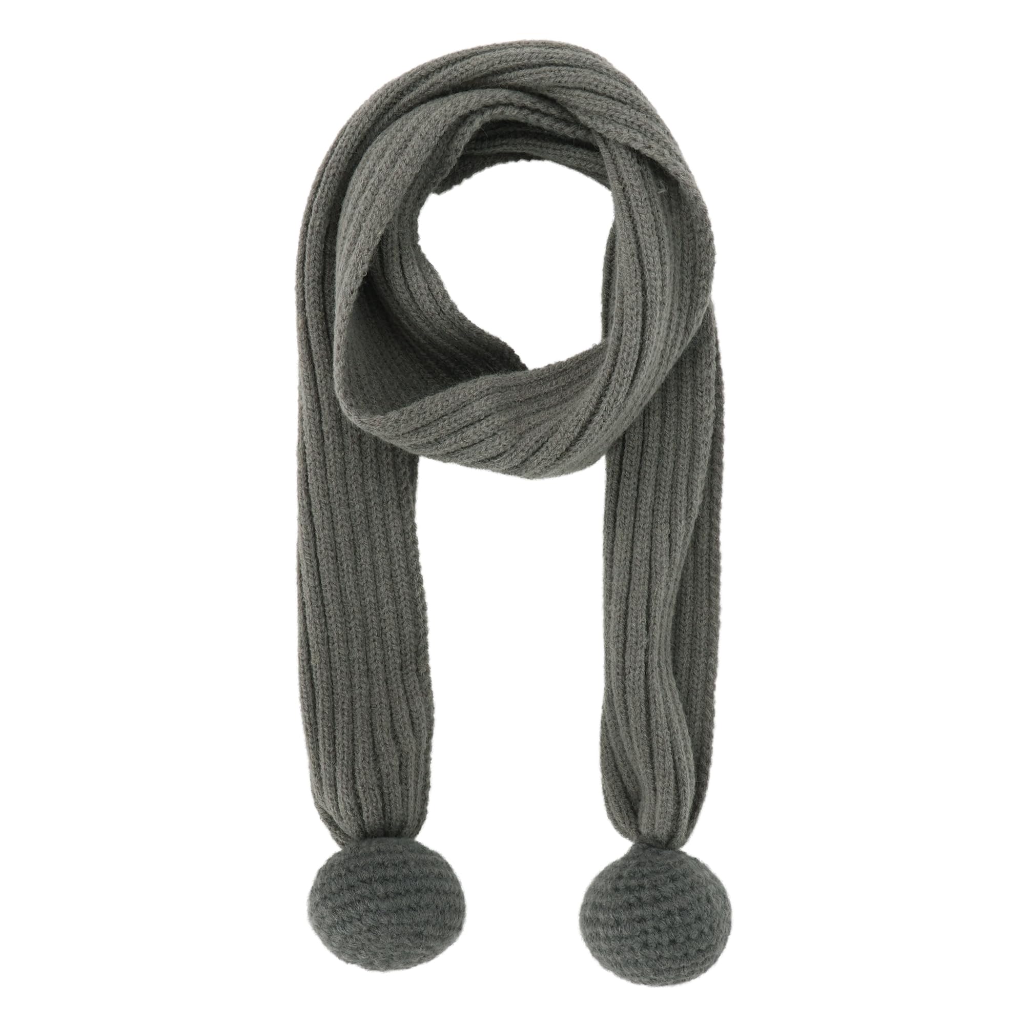 Meliyya Kinder Winter Strickschal Mädchen Jungen Einfarbiger Halstuch mit Bommel 10,5 * 145cm Langer Schal