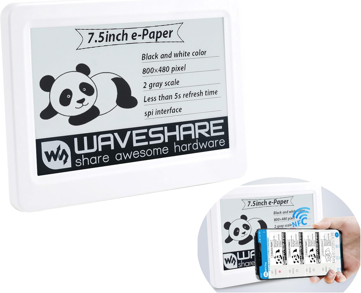 7.5inch Passive NFC-Powered e-Paper, 800 x 480 Pixel ePaper Screen, Adopts Novel Passive NFC Technology No Batte-ry Required No Messy Wiring, Wire-Less Powering & Data Transfer