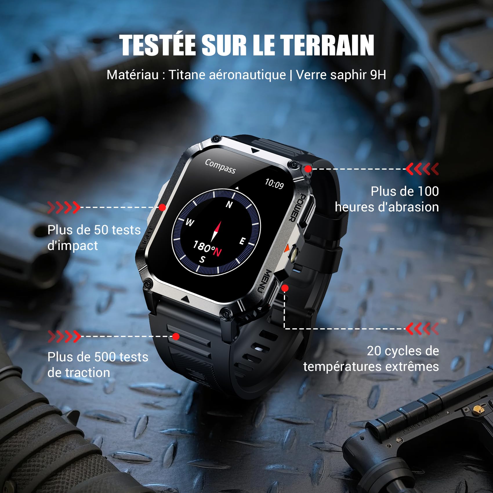 IOWODO Montre Connectée Homme 2026 | Écran 2,01" Autonomie 100 Jours | Lampe Torche LED Boussole | 100+ Modes Sportifs | Indice Protection IP68 Conformité aux Normes Militaires