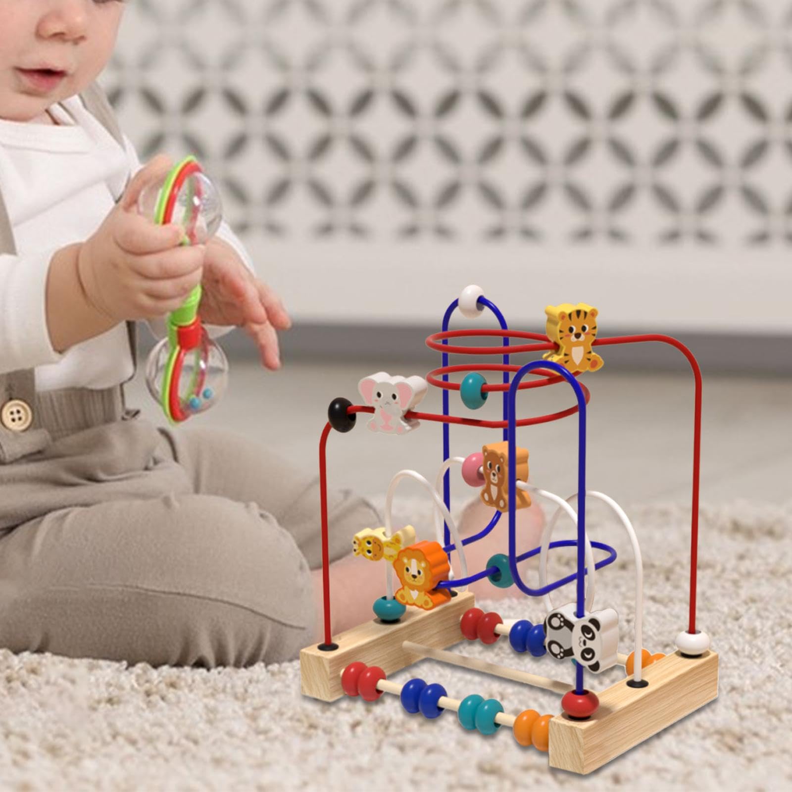 Colcolo Laberinto de Cuentas de Madera, Juguete para Cuentas, Habilidades motoras Finas, Forma y Color, Desarrollo cognitivo para niños y niñas, Regalo, Animales