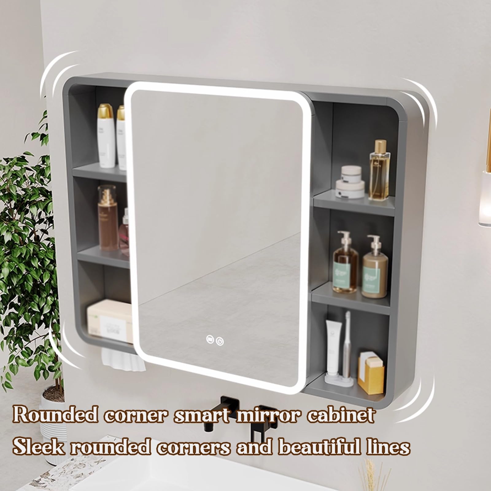 Armadietto a specchio da bagno in alluminio impermeabile da 40 cm - Scaffale multistrato per prodotti di bellezza a parete, design elegante e moderno