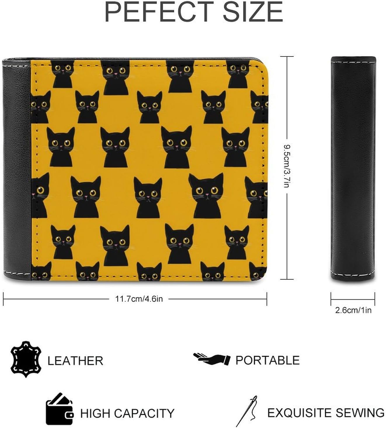 Black Cat with Yellow Eyes Novelty Wallet Soft Slim Front Pocket Bifold Purse with ID Credit Card Holder