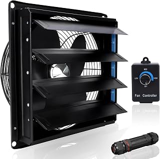 HUGOOME 14 Inch Automatic Shutter Exhaust Fan With Speed Controller and Connector Aluminum Wall Mounted Ventilation Coolin...