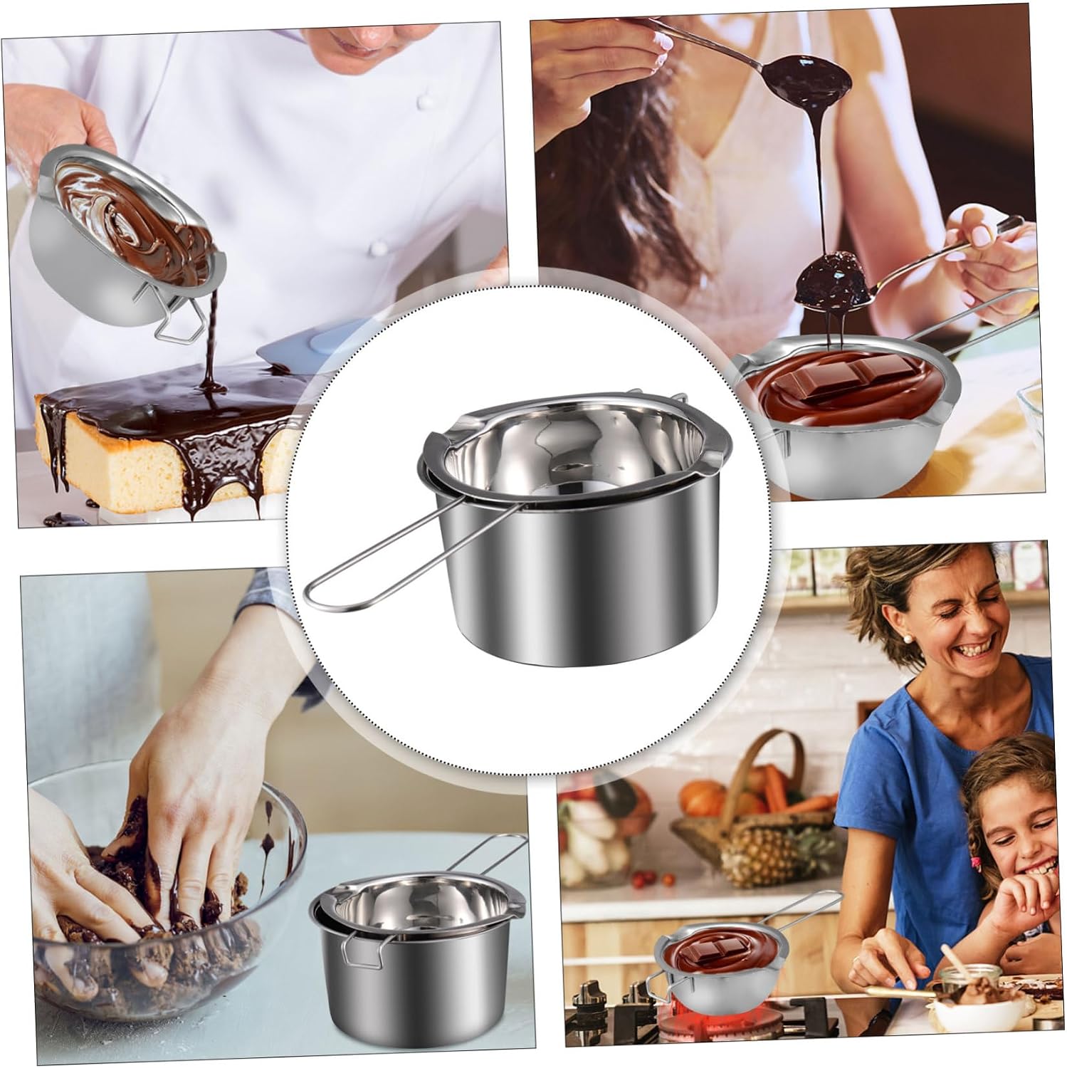 Double Boiler Pot for Wax Melting Stainless Steel Chocolate Pot Lid 1 Set Water Bath Heating for Candies and Cheese