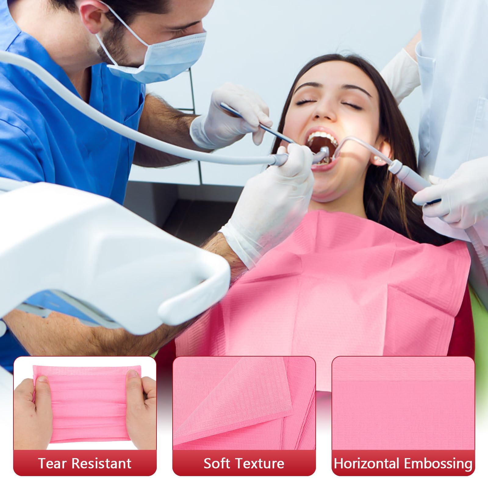 Healifty 125 Stück Dental-Lätzchen, Einwegschürzen für Erwachsene, 45,7 x 33,5 cm, Einweg-Zahnarzt-Lätzchen, 3-lagig, wasserdicht, Tattoo-Lätzchen für Nageltische, Zahnunterlagen, Matten und