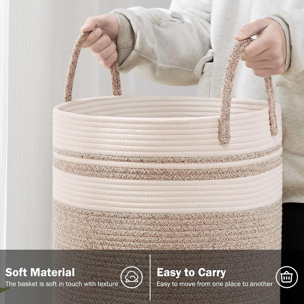 Cesto portabiancheria in corda di cotone, 46 cm di larghezza x 61 cm di altezza, per giocattoli/panni sporchi, organizer decorativo alto per camera da letto, cameretta dei bambini