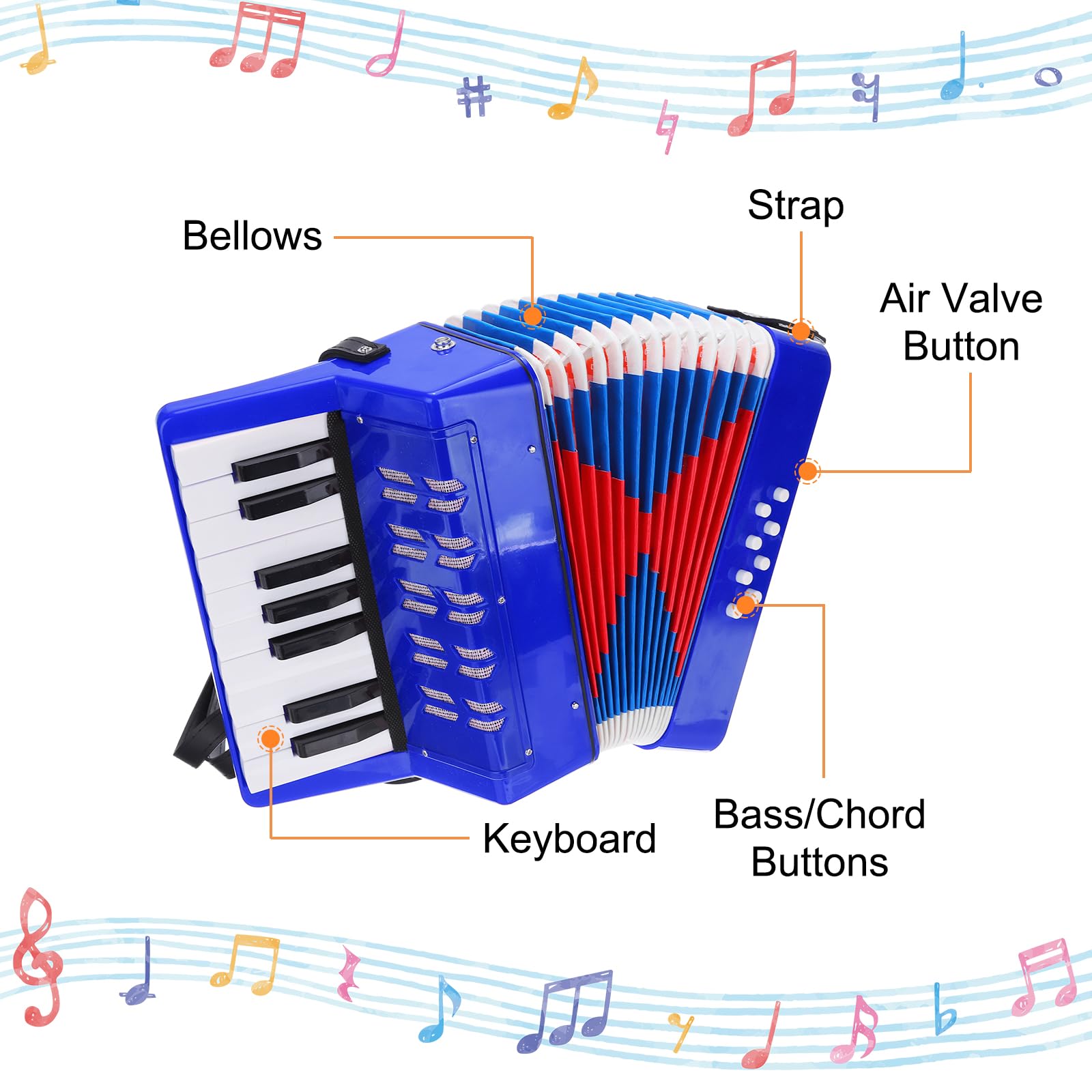 QUARKZMAN Harmonijka ręczna, 17 przycisków, 8 guzików basowych, zabawka, instrument muzyczny, lekki, dla dorosłych, początkujących, do nauki, ciemnoniebieska