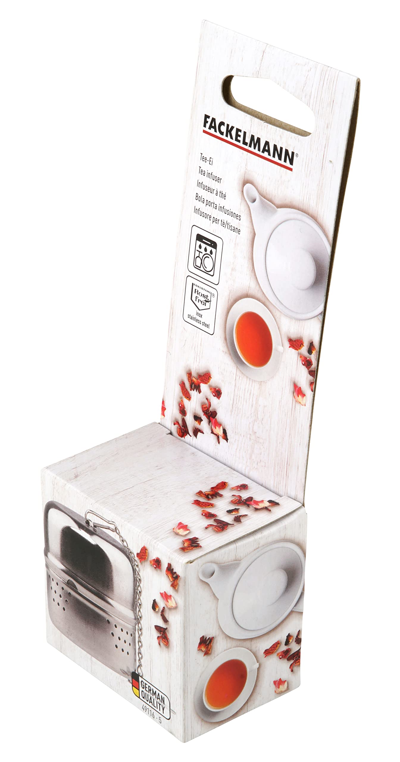 FACKELMANN Bola Porta Infusiones con cadena para Té e Infusionador de Te , Infusores de te acero inoxidable, plateada, 3,7x3,7x4cm, 1ud.