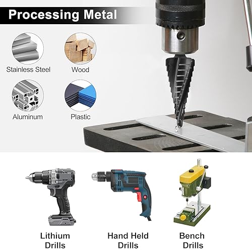 Miniatura 5 de Lytool Juego de 3 brocas de cobalto M35 de 18"-78", vástago hexagonal de 14 pulgadas, cuatro flautas en espiral Unibit para metal, acero inoxidable,
