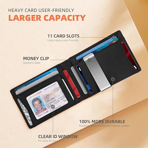 Miniatura 4 de RUNBOX Cartera delgada para hombre con clip para dinero bloqueo RFID bolsillo frontal plegable minimalista tarjetero de crédito para hombres con