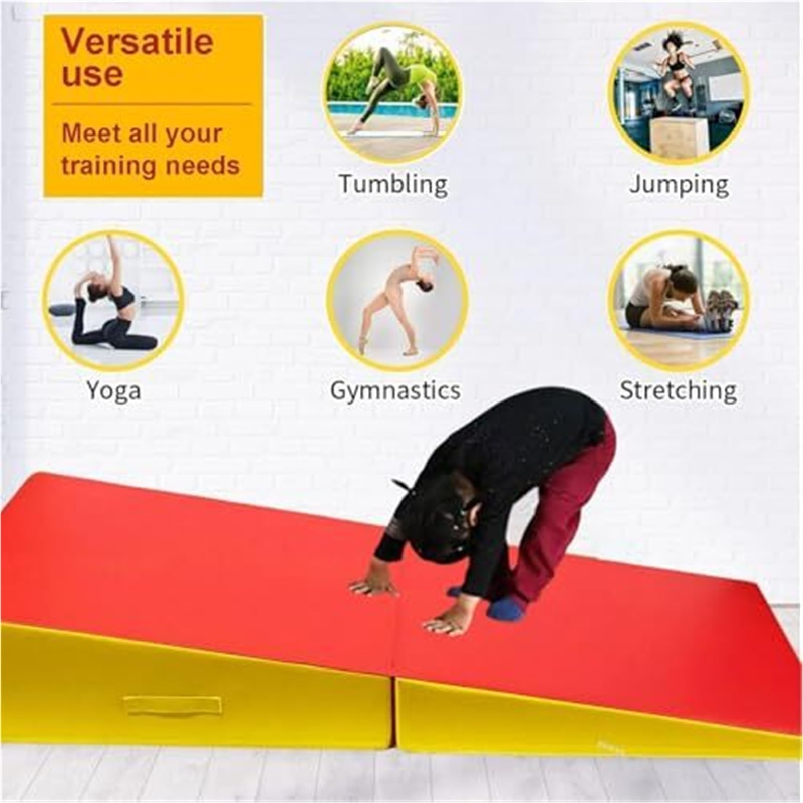 Składana mata gimnastyczna z klinem serowym, poduszka gimnastyczna 2 w 1 z uchwytem do przenoszenia, do ćwiczeń, fitnessu, tańca i jogi (83 x 60 x 35 cm)