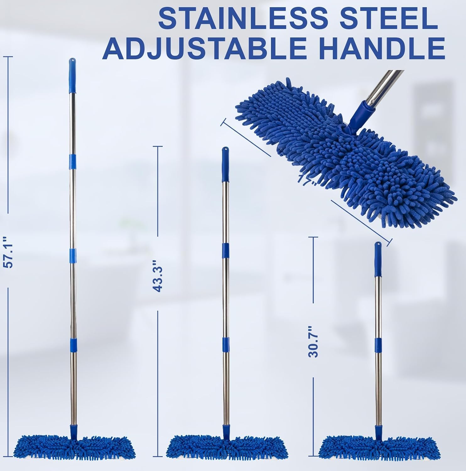 Microfiber Mops for Floor Cleaning, Dual-Sided Flip Mop for Wet & Dry Use, Adjustable Stainless Steel Handle (30.7"-56.7"),Suitable for Hardwood Floors, Laminate Floors, Kitchens and Tiled Surfaces