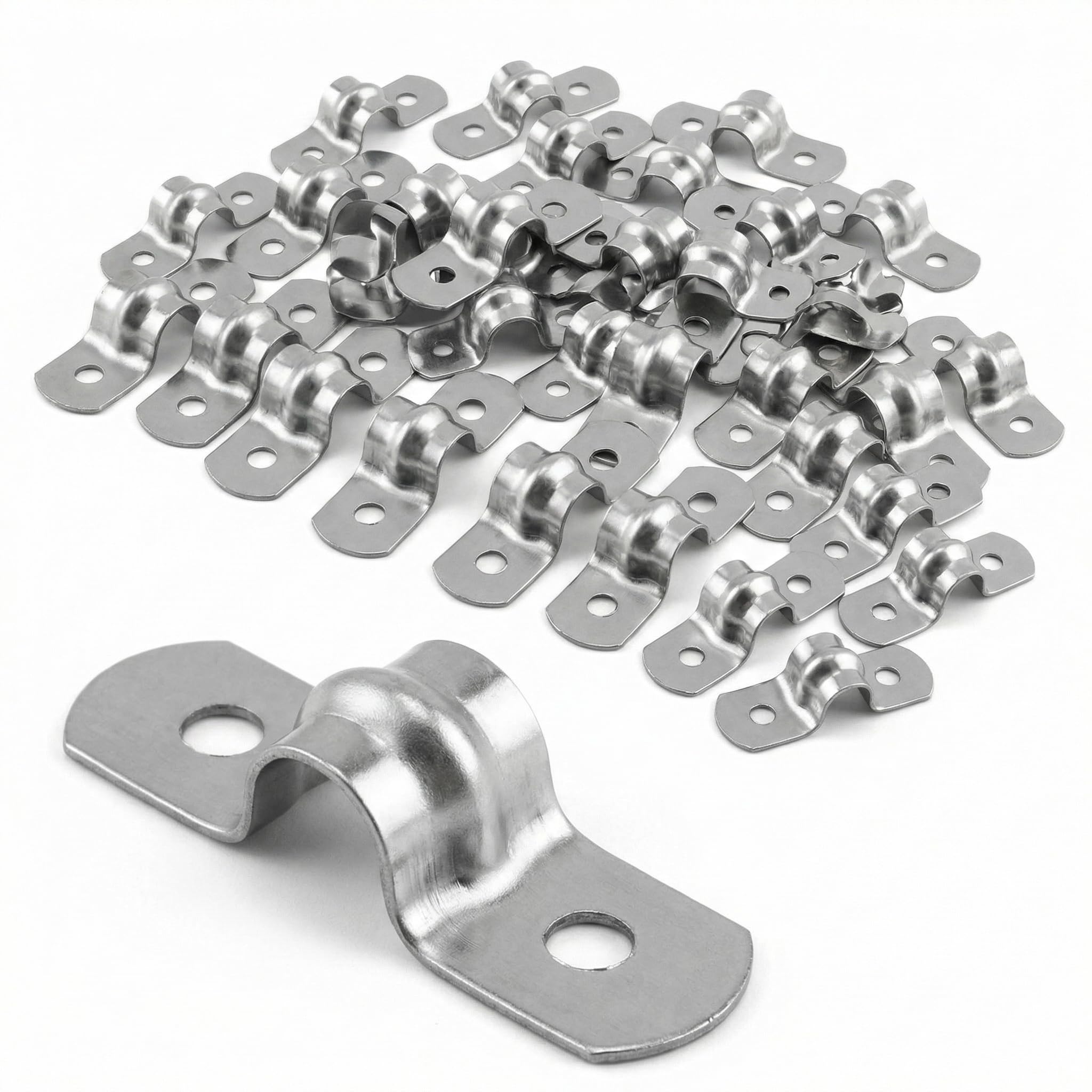 QWORK® 50PCS 8mm U Shaped Clamp, 304 Stainless Steel Saddle Clamp Strap Clamp Tube Pipe U Clip (M8)