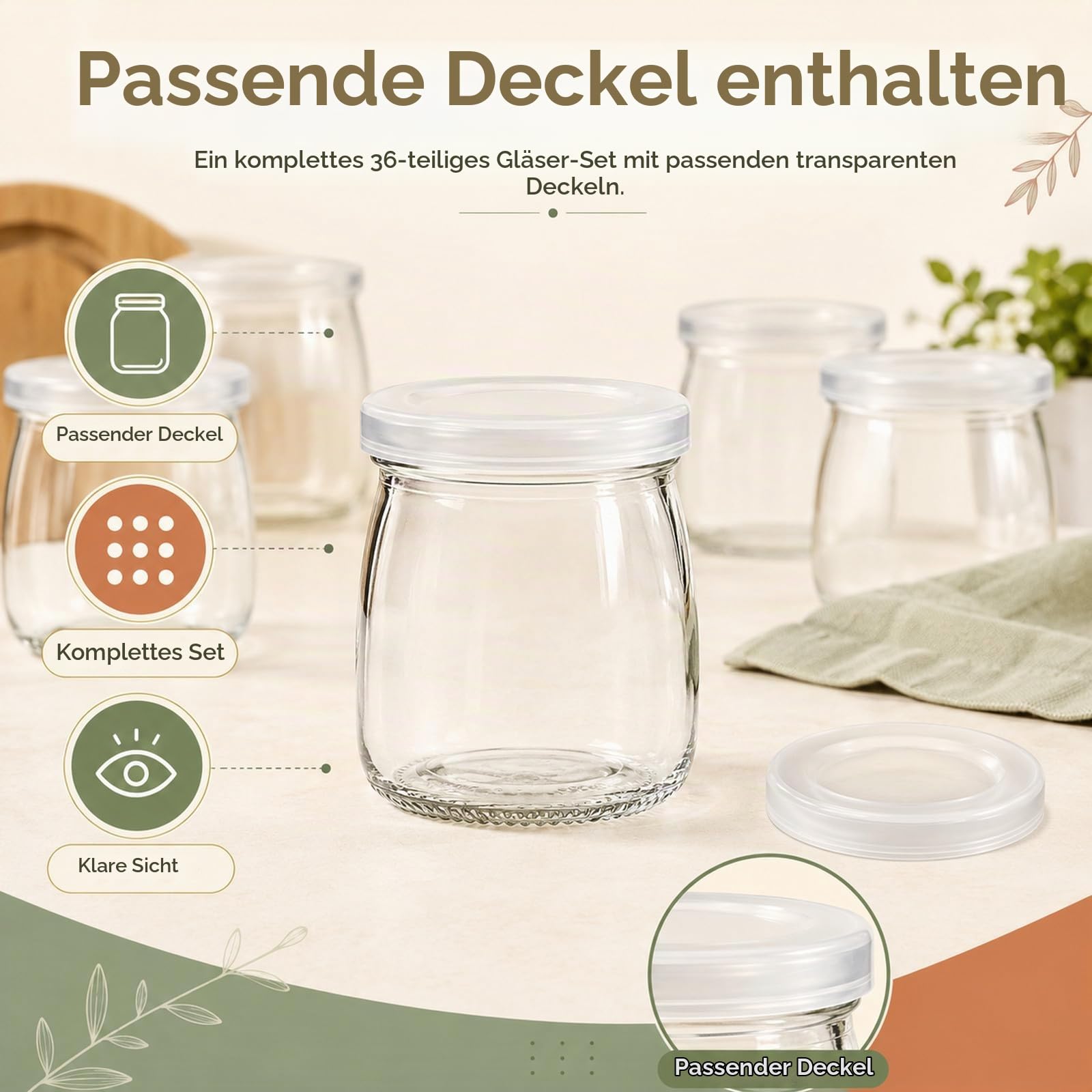 JMIATRY 36 Stück 150ml Joghurtgläser mit Deckel, Dessertgläser Glas mit Deckel, Joghurtbecher mit Deckel für Joghurt, Dessert, Pudding, Milch, Marmelade