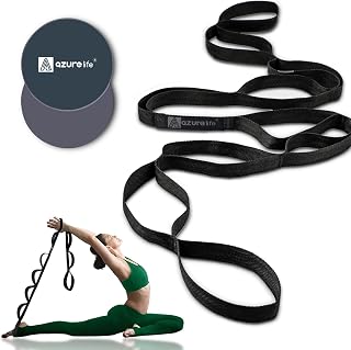 A AZURELIFE Exercise Slider and Premium Durable Stretch Strap with Loops