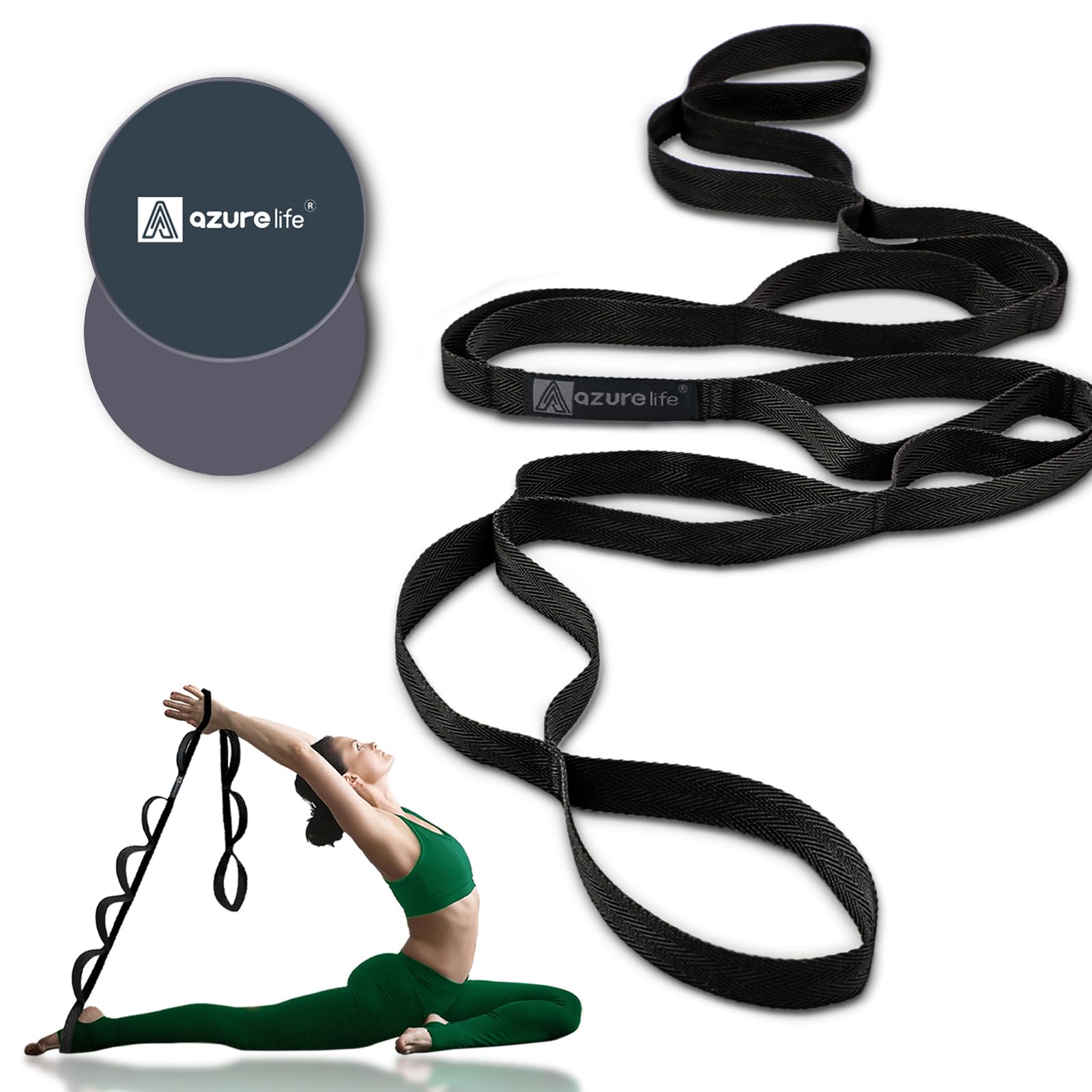 Exercise Slider and Premium Durable Stretch Strap with Loops