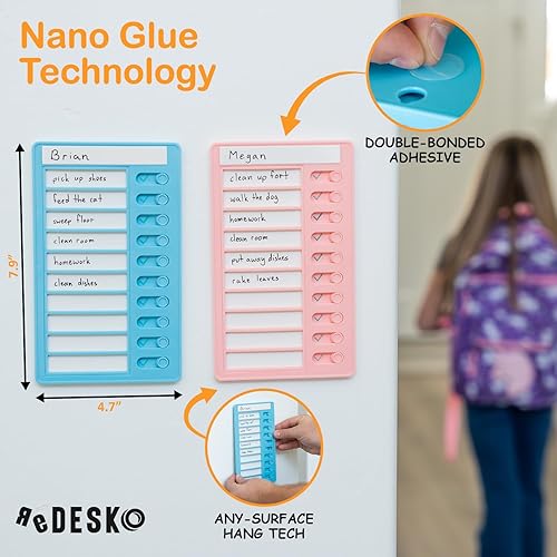 Miniatura 5 de Tabla de rutina diaria de montaje en pared para niños, vibrante tabla de tareas de borrado en seco para niños con hojas y marcador borrables y