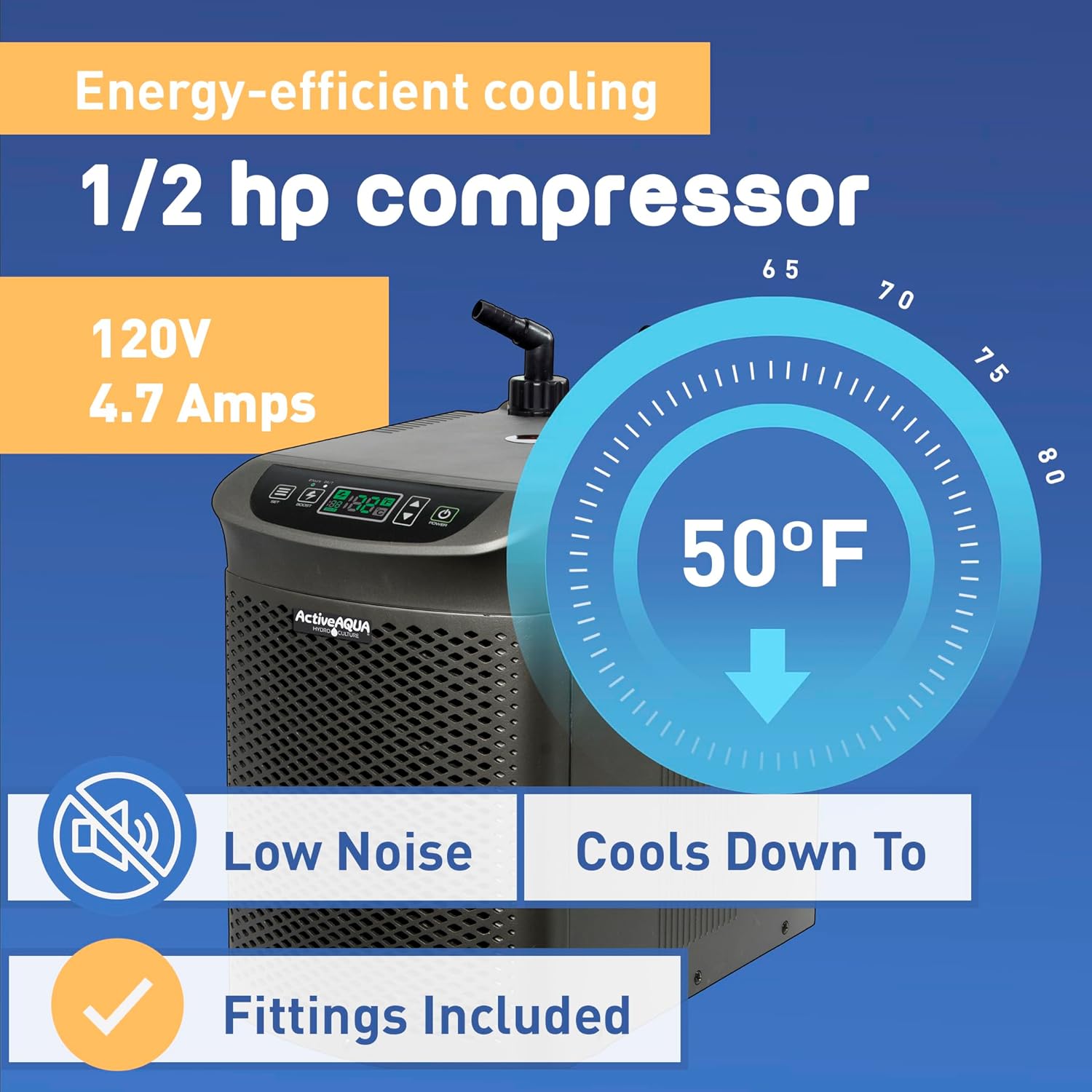 Active Aqua 0.5 HP Water Chiller with Boost | Cold Plunge & Ice Bath Cooler | Rapid Digital Temp Control | Fresh & Salt Water, Hydroponics, Aquariums | 90–172 Gal