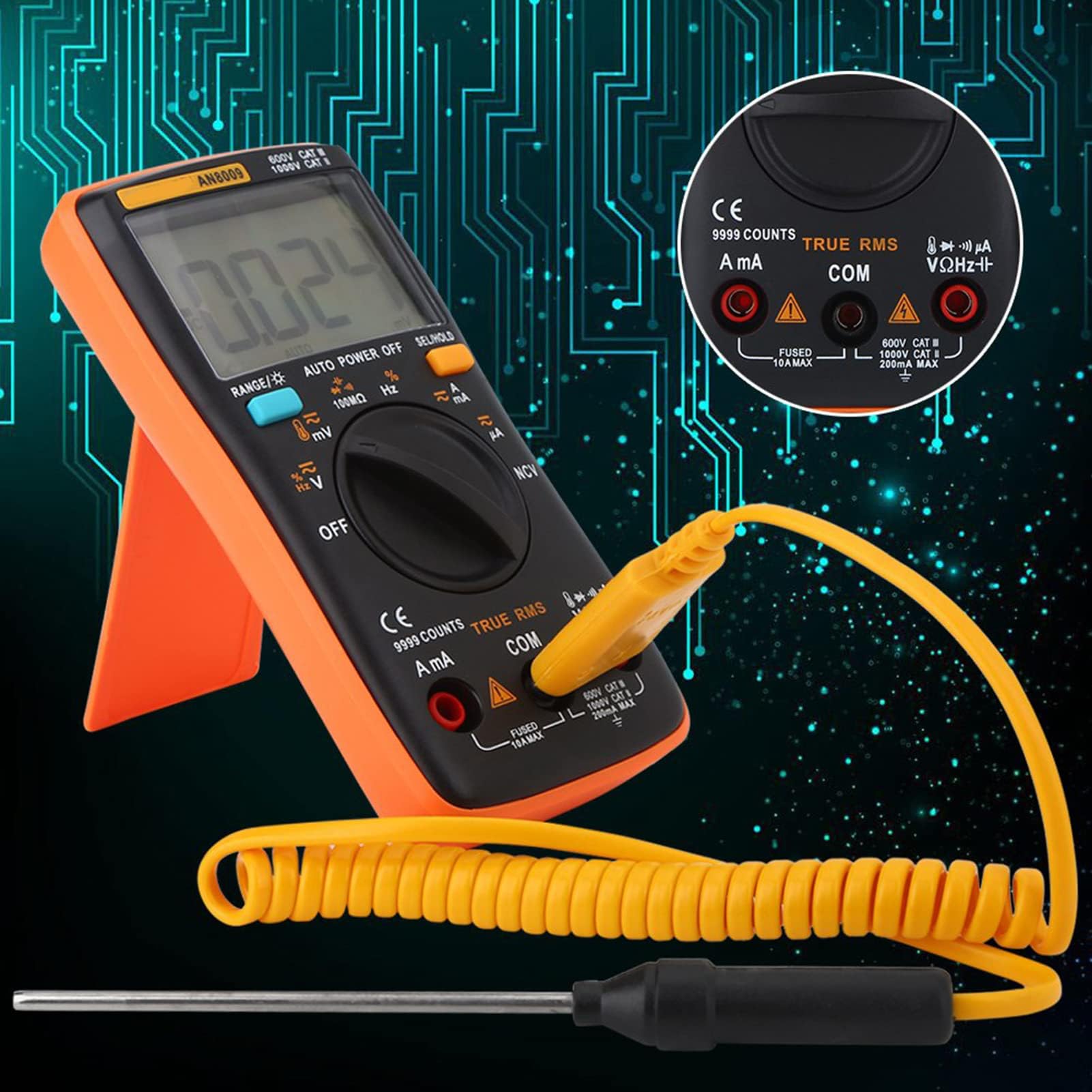 Autoanging Multimeter AN8009 Digital Multimeter mit Testsonden AC/DC Spannung Elektronischer Tester