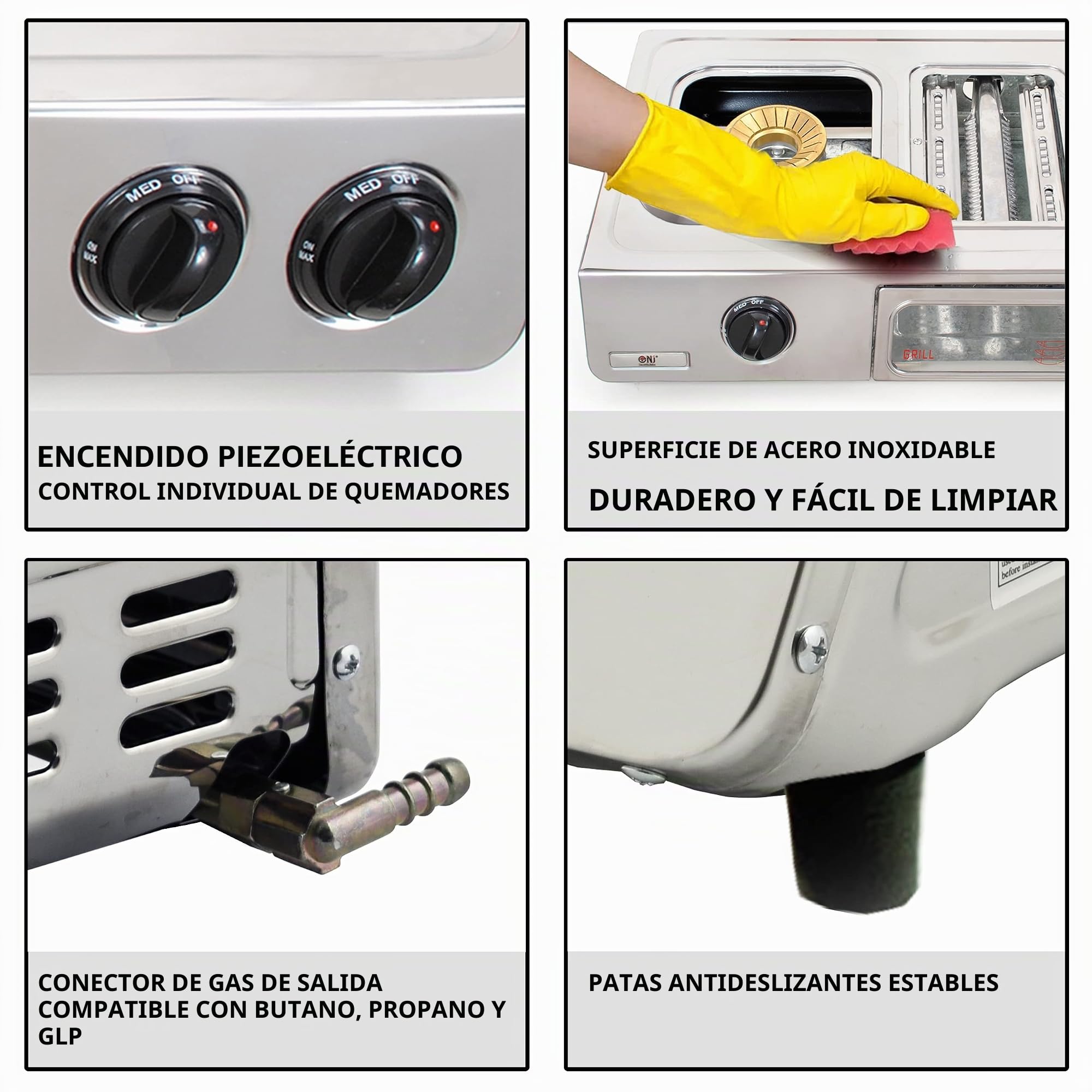 NJ GC-87 – Placa de cocción a gas, con 2 quemadores, parrilla y horno, superficie de acero inoxidable, para uso al aire libre