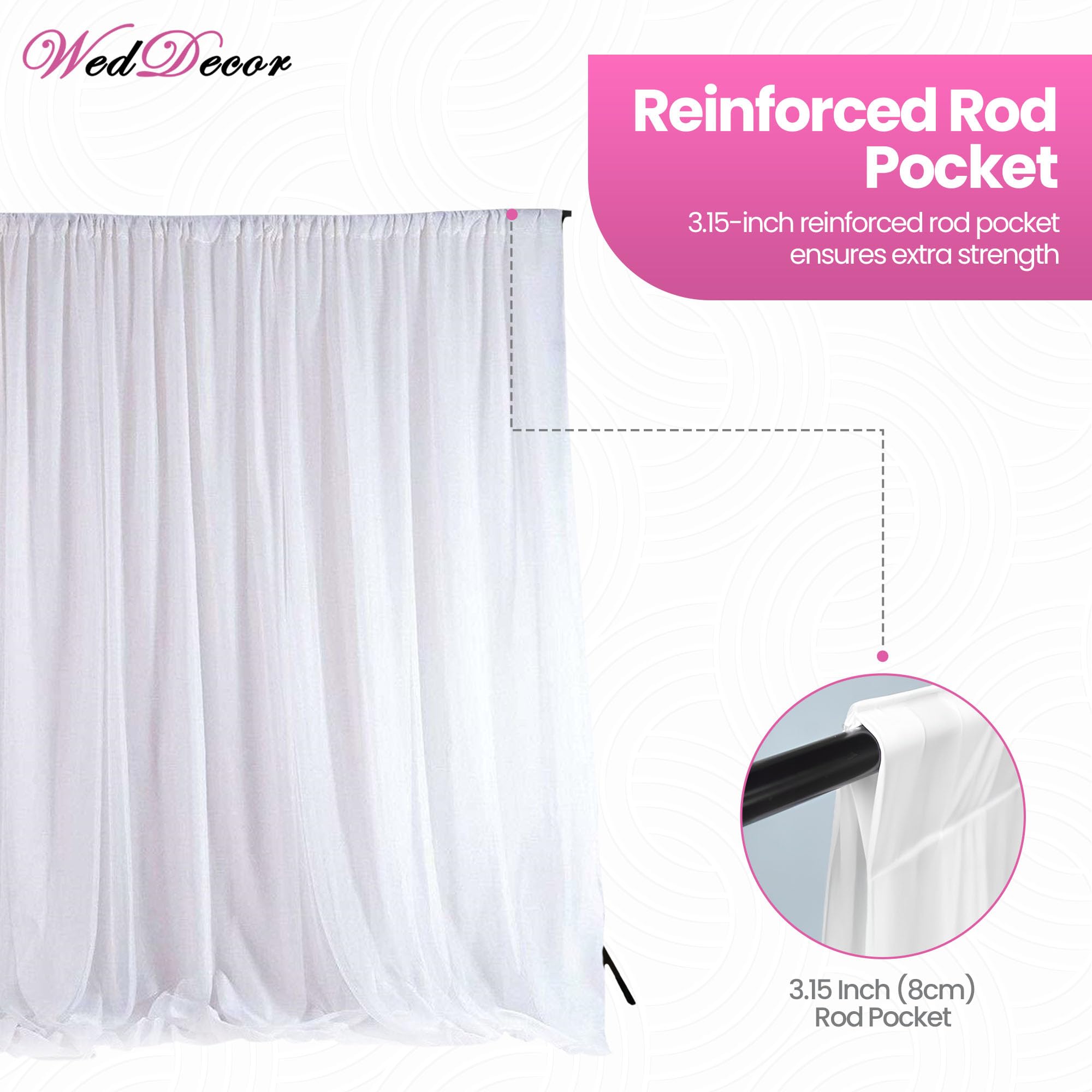 Weddecor Blanc Glace Soie Backdrop Rideaux sans Guirlande pour Mariage, Fête, Anniversaire, Événement, Noël, Photo Studio,Spécial Festival,Décoration de Vitrine,3 X 3 Mètres - sans Guirlande, 3 x 6m