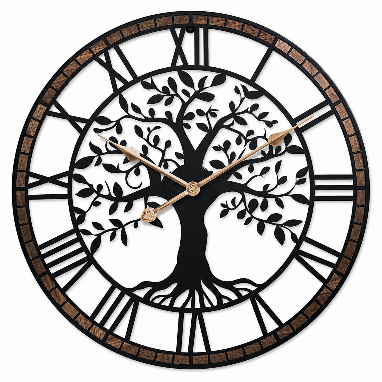 BBALOVEDRE Large Wall Clock 60cm, Modern Black Metal Tree Design